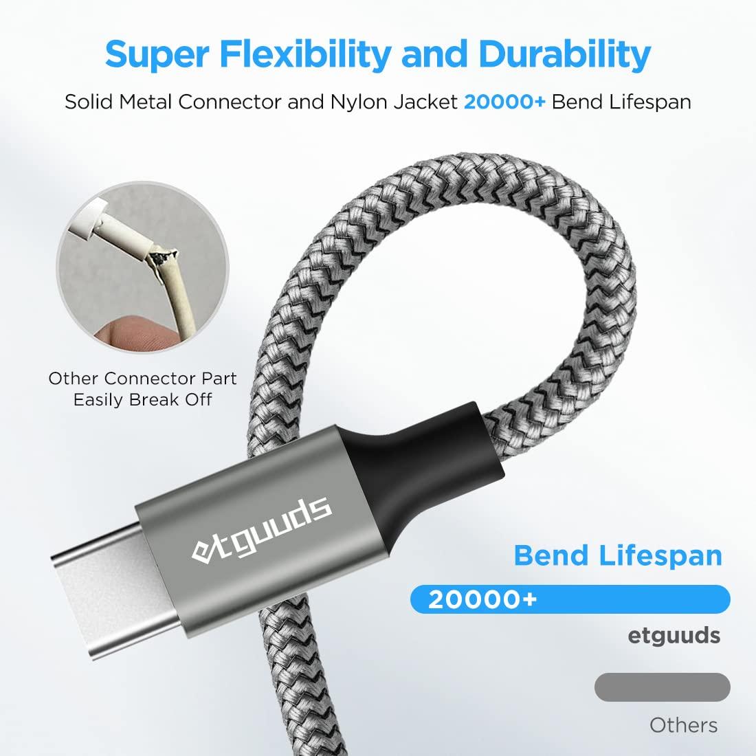etguuds USB to USB C Cable 3ft, 2-Pack USB A to Type C Charger Cord Fast Charging for Samsung Galaxy A15 A25 A35 A55 A54, S24 S23 S22 S21 S20 S10 S10E, Note 20 10, Moto G, for iPhone 16 15, Gray - Image 5