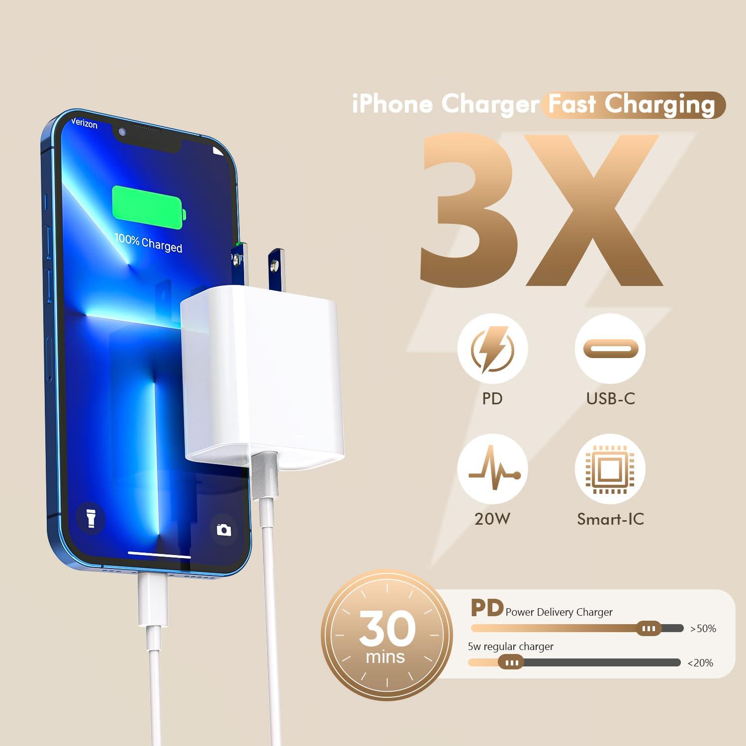 [Apple MFi Certified]10FT Fast iPhone Charger,Extra Long Apple Charger Fast Charging 2Pack 20W USB C Charger Block Plug + 10Foot Lightning Cable Cord for iPhone 14/Pro/Pro Max/Plus/13/12/11/XS/XR/X/SE - Image 4