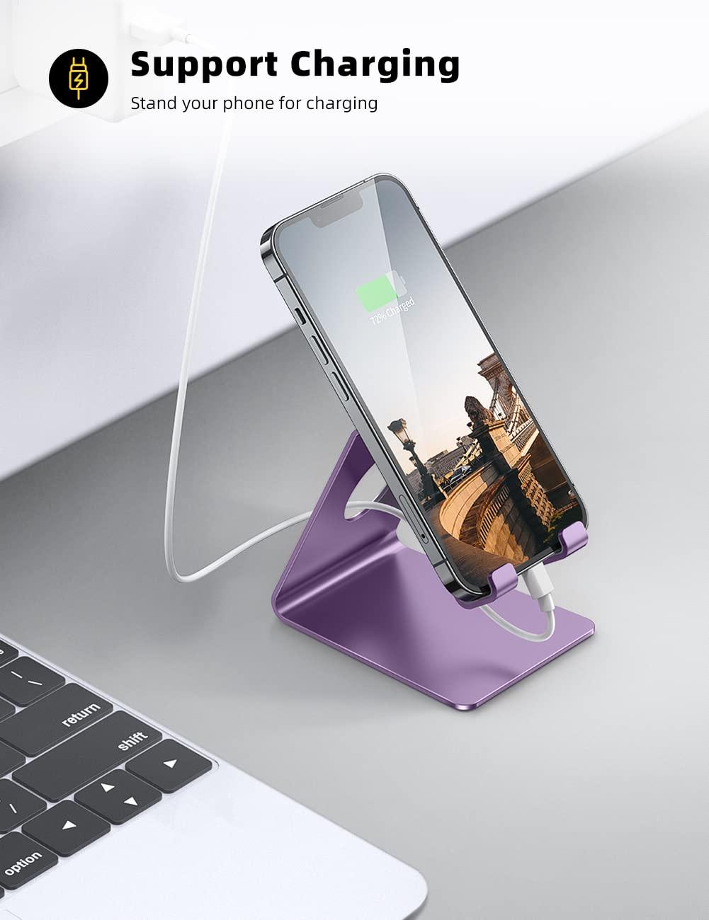 Lamicall Cell Phone Stand, Desk Phone Holder Cradle, Compatible with Phone 13 12 Mini 11 Pro Xs Max XR X 8 7 6 Plus SE, Smartphones Dock, Office Desktop Accessories - Purple - Image 3