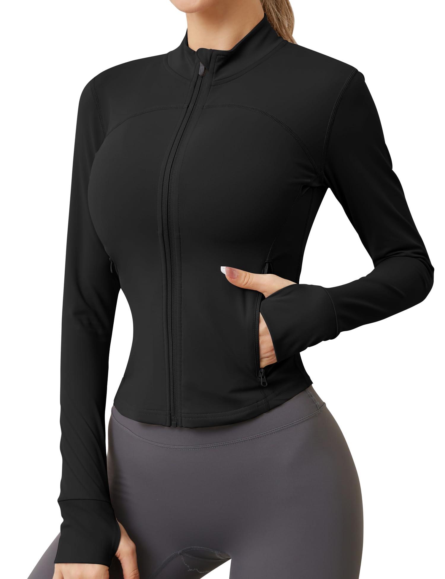 AKEWEI Womens Zip Up Workout Jackets Lightweight Athletic Slim Fit Track Jacket with Inner and Outer Pockets and Thumb Holes