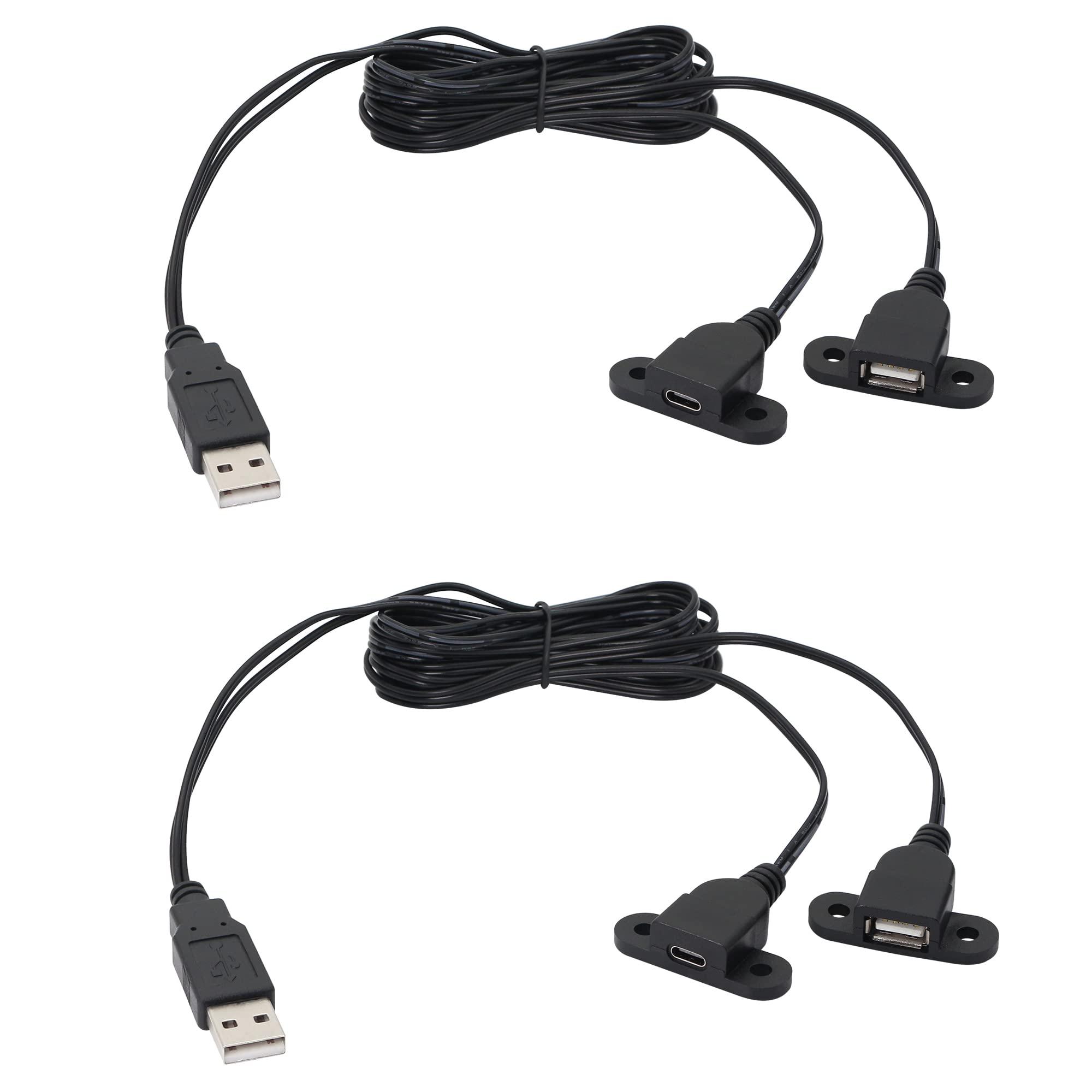 SinLoon USB 2.0 Charging Cable USB 2.0 Male to USB Female & Type-c Female Panel Mount Charging Cable for Wine Cabinet, Hotel,Furniture, Install USB Charging Port 1.5M (USB M/F&Type-C)