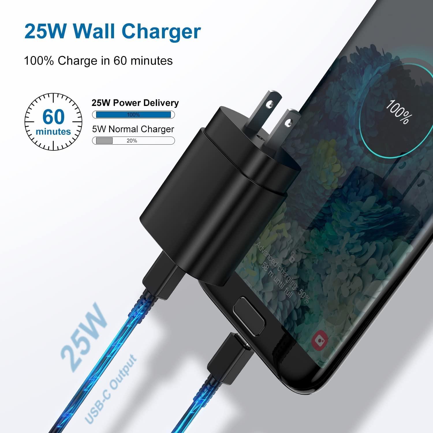 Type C Charger, 2Pack 25W PD USBC Wall Charger Super Fast Charging Block & 6ft Android Phone Cable Cord for Samsung Galaxy S25 Ultra/S25+/S25 S24 S23 S22 S21 S20 (Plus Ultra)/Note 20 10 9 8/ S10 S9 S8 - Image 3