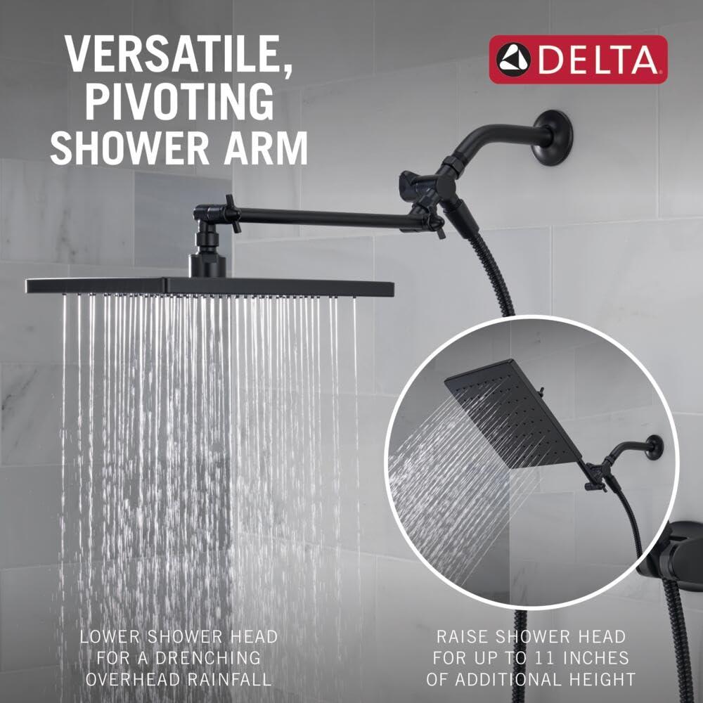Delta 75527 Universal Showering 1.75 GPM Single Function Modern Rain Shower Head and Hand Shower Combo with Adjustable Extension Arm and Touch-Clean Nozzles - Matte Black - Image 5
