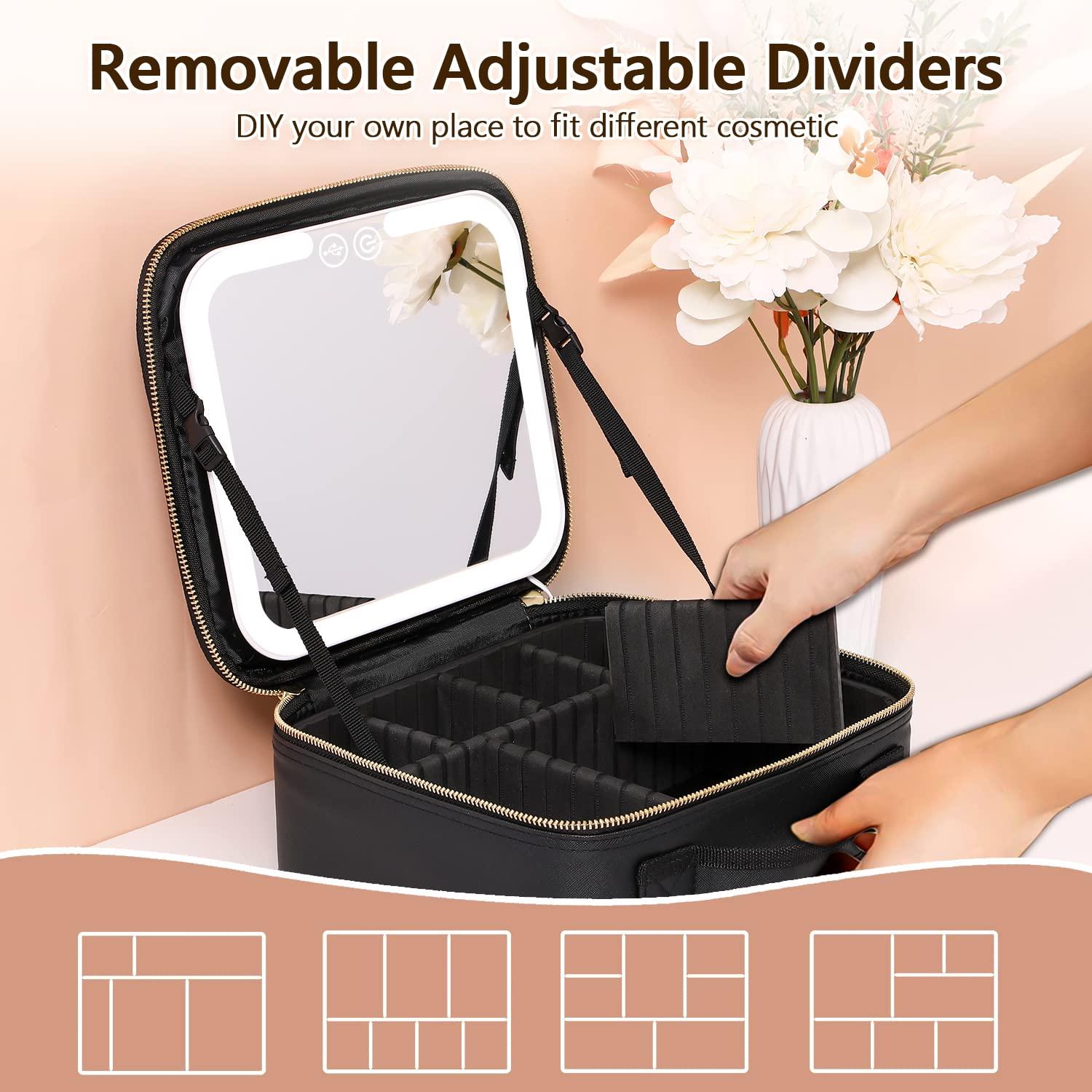 VANMRIOR Travel Makeup Bag with LED Lighted Make up Case with Mirror 3 Color Setting Cosmetic Makeup Box Organizer Vanity Case for Women Beauty Tools Accessories Case Rechargeable - Image 4