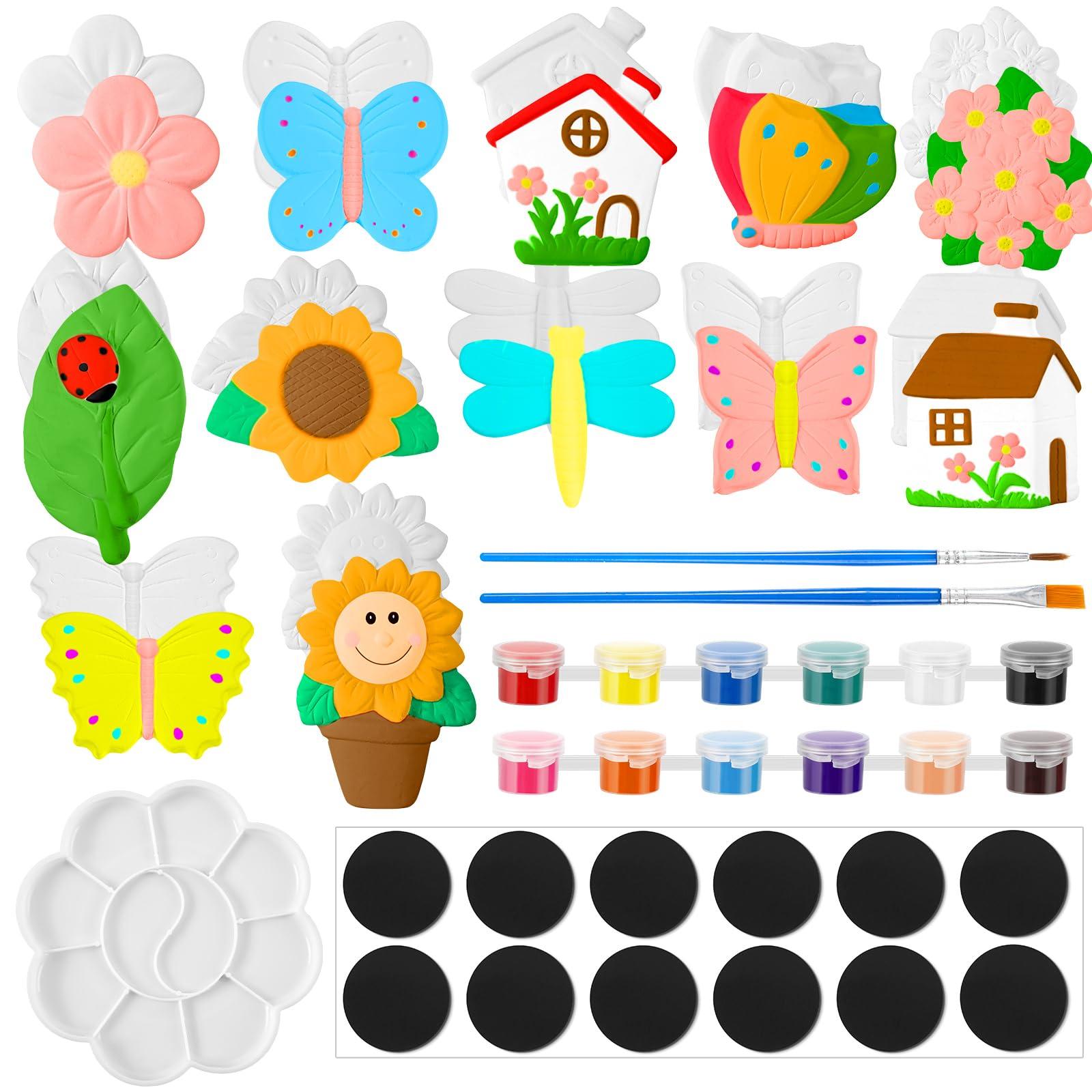 Sinmoe 12 Sets Spring Ceramic Painting Kit for Kids Paint Your Own Figurine Butterfly Flower Sunflower Insect Bisque Ceramic for Adult Toddler Preschool Boys Girls DIY Art Craft Project Party Favor