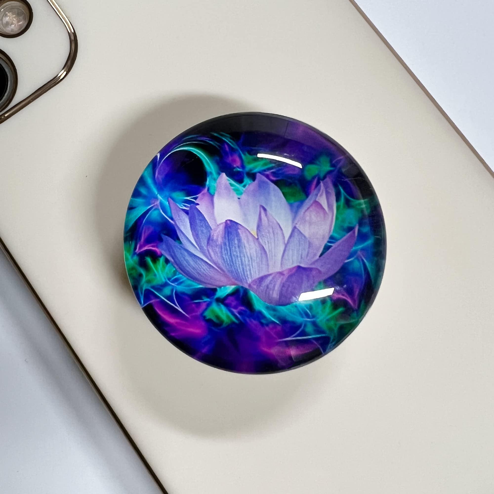 WUYULB Expandible Collapsible Mobile Phone Grip Cell Phone Stand Holder for Smartphones Cellphone Accessory（Clear Glitter Purple Lotus Flower Design）