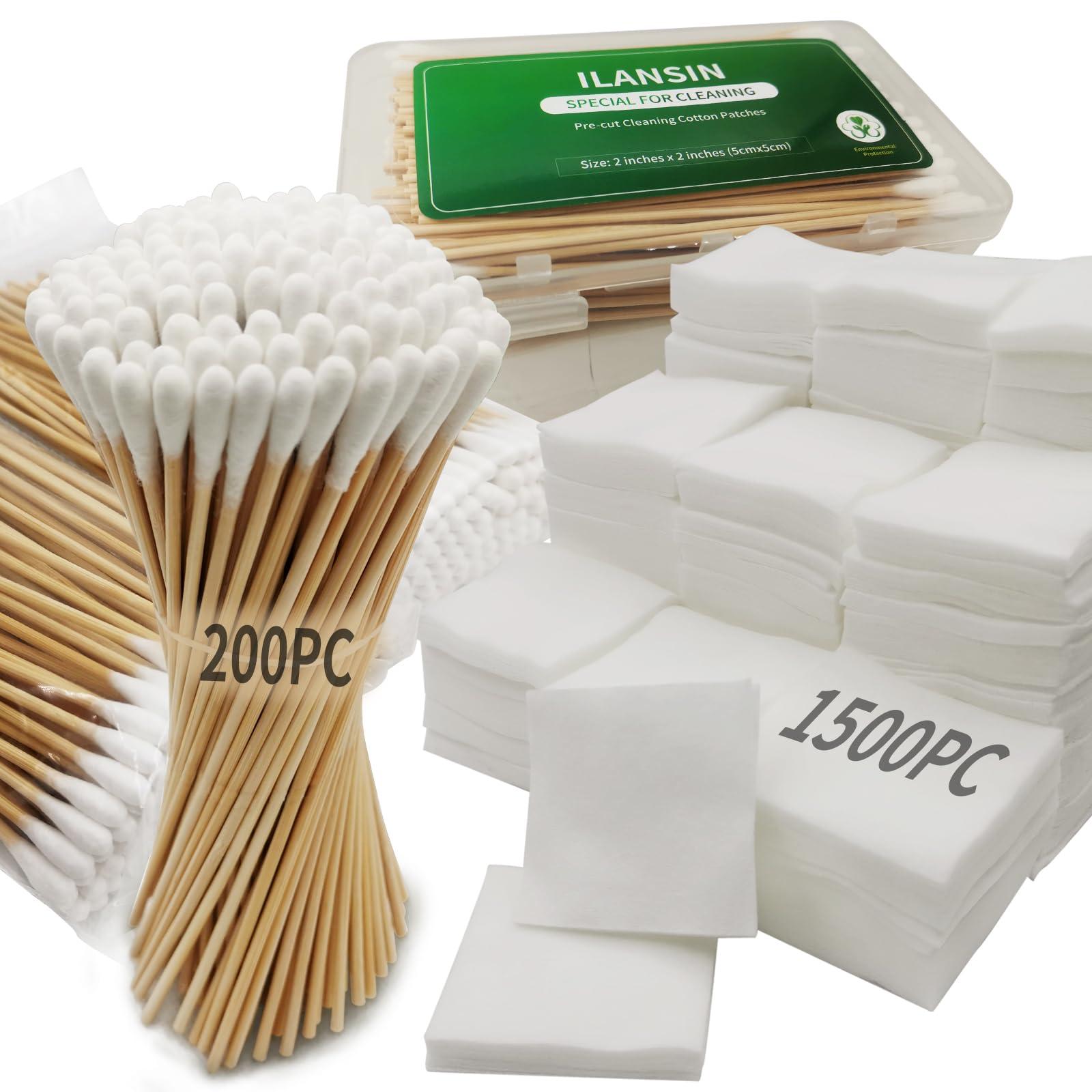 ILANSIN 1700PCS gun cleaning supplies—1500PCS Gun Cleaning Patches +200PCS Gun Cleaning swabs,2"x2"Lint Free Gun Cleaning Rags,6"Long Cotton swabs for 9mm and All Caliber of Firearms.Gun Cleaning Kit