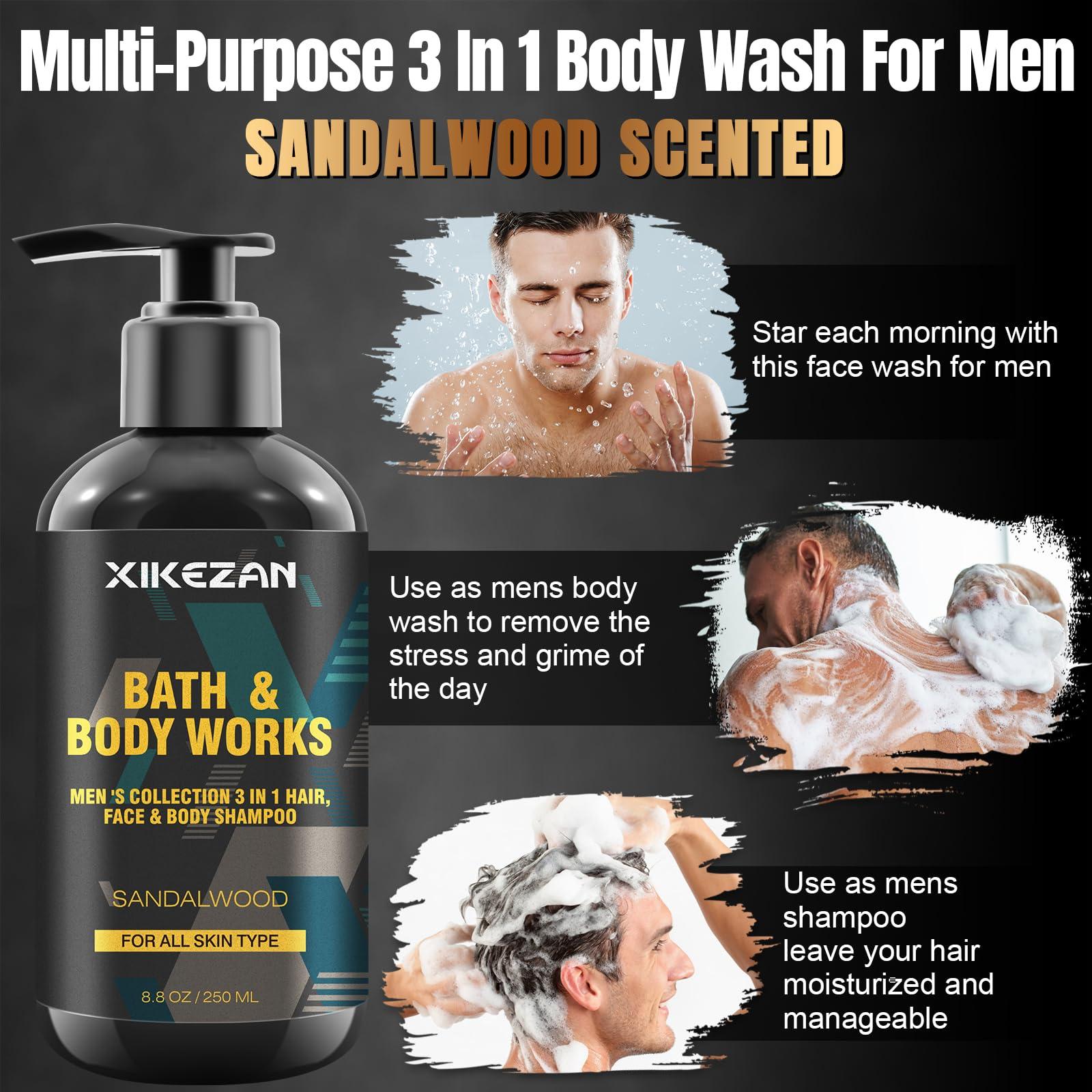 Gifts for Men,Mens Body Wash Gift Set Cleansing & Hydrating Skin w/Face Wash,Deodorant,Sandalwood & Cologne 3 in 1 Hair,Face & Body Wash,Mens Stocking Stuffers Christmas Gifts for Men Him Dad Husband - Image 3
