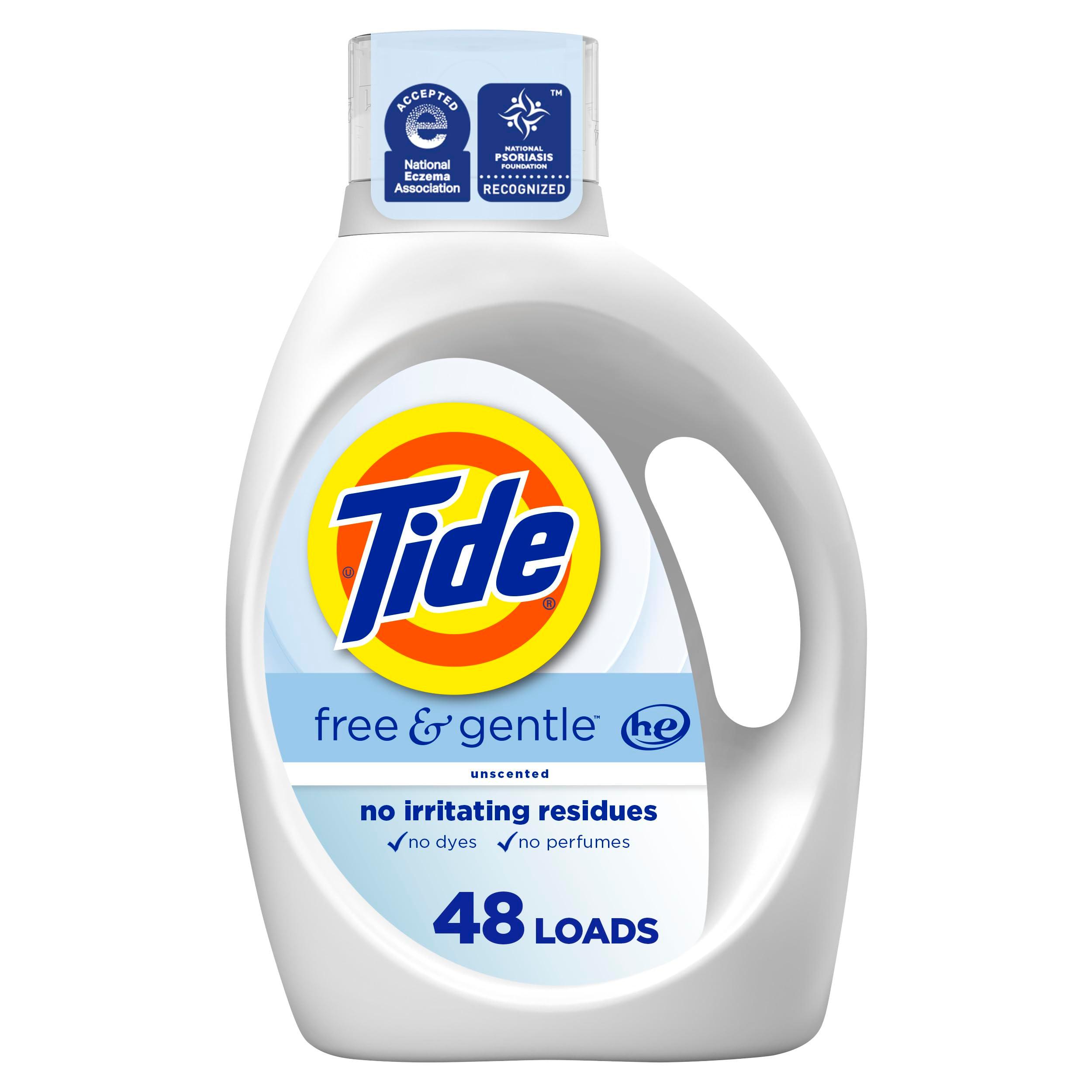 Tide Free & Gentle Liquid Laundry Detergent, 63 fl oz, 48 Loads, HE Compatible