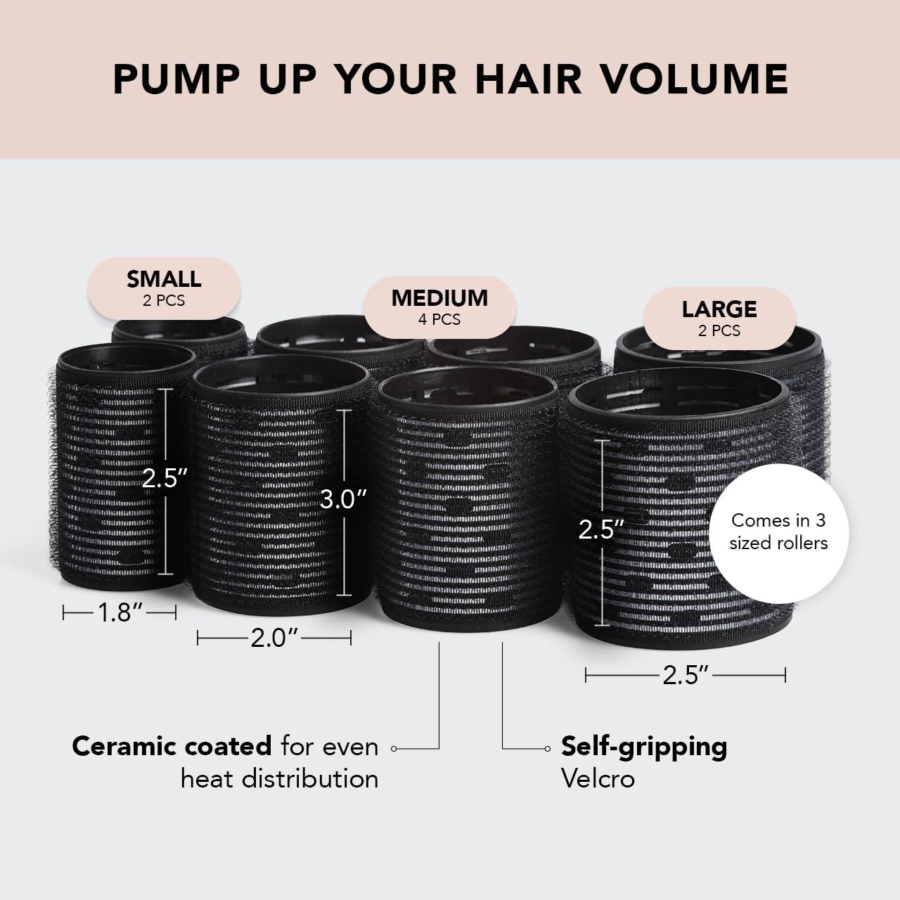 Kitsch Ceramic Thermal Hair Rollers for Women - Self Grip Rollers for Blowout Look Long Hair, Curlers for Medium & Short Hair, Large Roller for Volume Curls, Ceramic Coated, Easy to Use - 8pcs, Black - Image 2