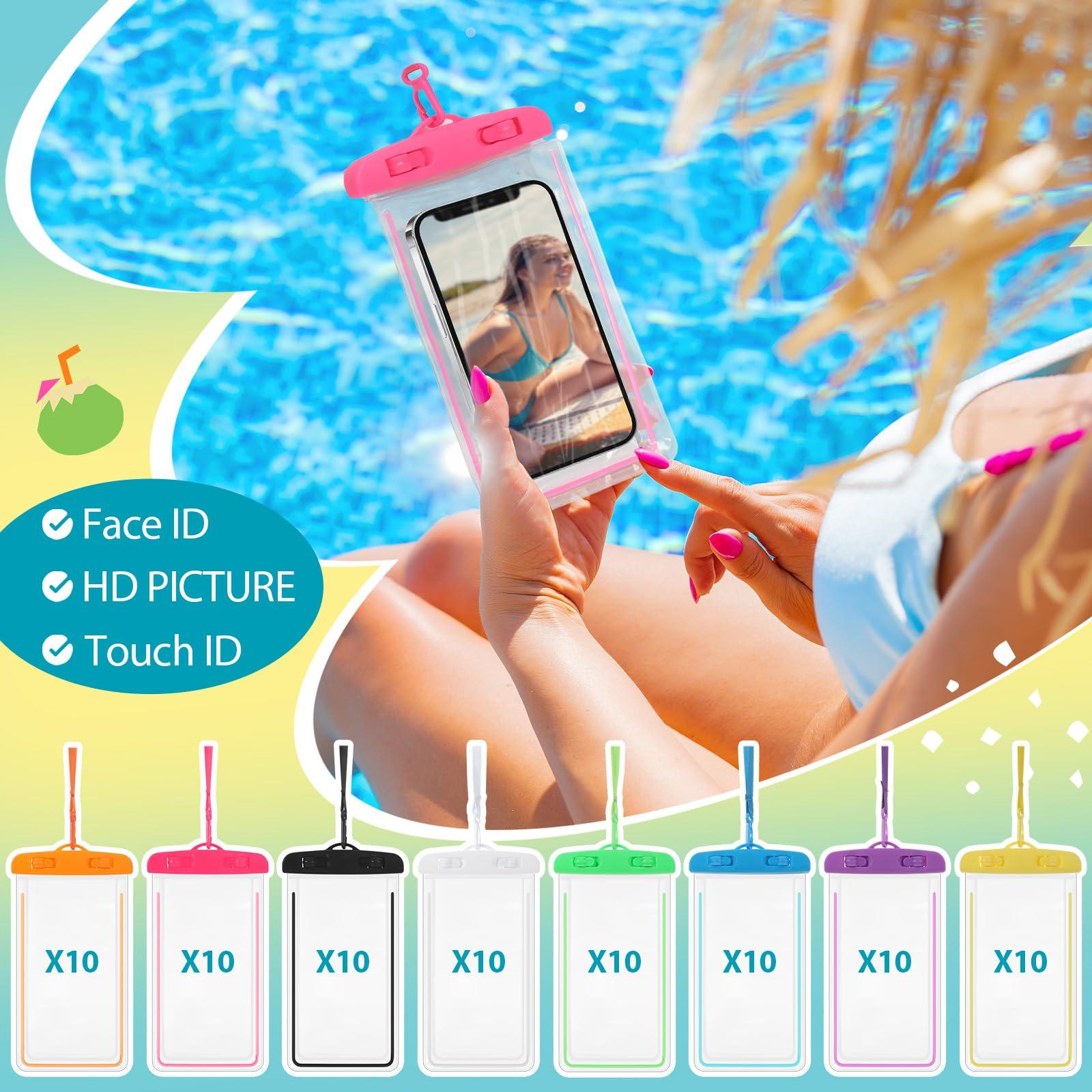 Abbylike 80 Pcs Universal Waterproof Phone Pouch Multicolor Waterproof Phone Case Dry Bag with Lanyard Glow in The Dark Outdoor Swimming Snorkeling Bag Beach Travel Must Haves for Smartphone up to 7'' - Image 4