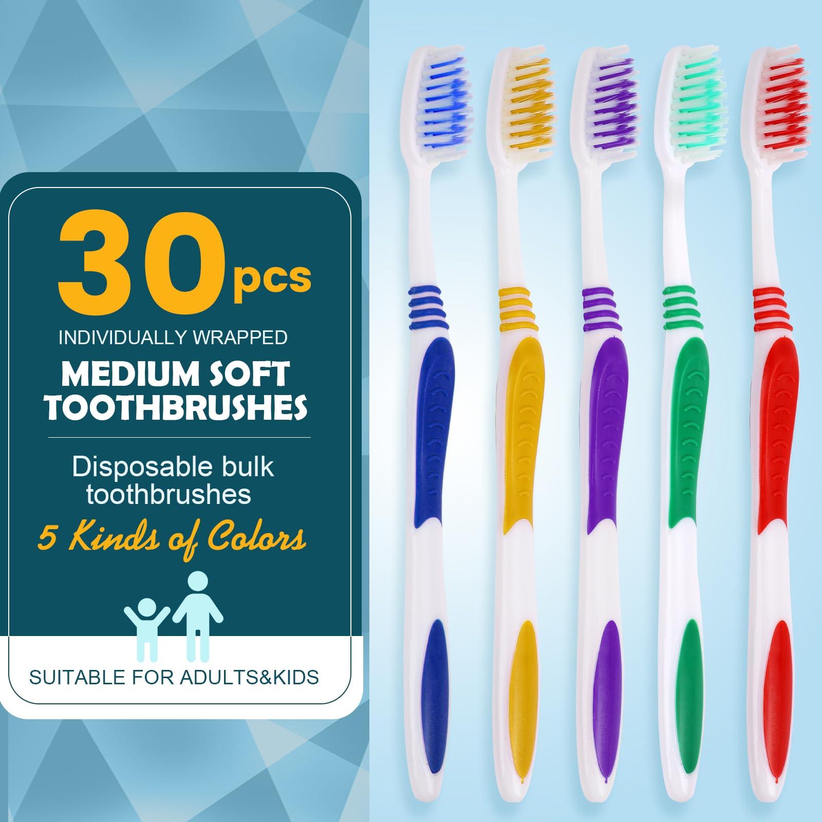 Navona 30 PCS Premium Individually Wrapped Bulk Toothbrush Pack, Disposable Toothbrushes, Kids Toothbrush, Medium Soft Bristle Toothbrushes, Ergonomics Handle, Perfect for Travel Hotel Donation - Image 2