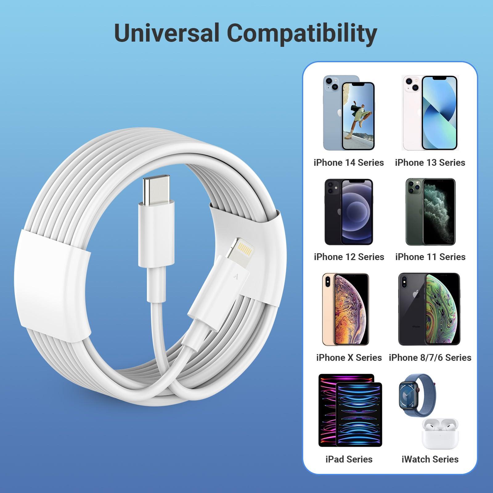 USB C Charger iPhone Charger Fast Charging 3Pack 20W PD+QC3.0 USB A Dual Port Wall Charger Block with 6FT USB C to Lightning Cable Compatible with iPhone 14 Pro Max/13Pro/12/11/XS/XR/X - Image 6