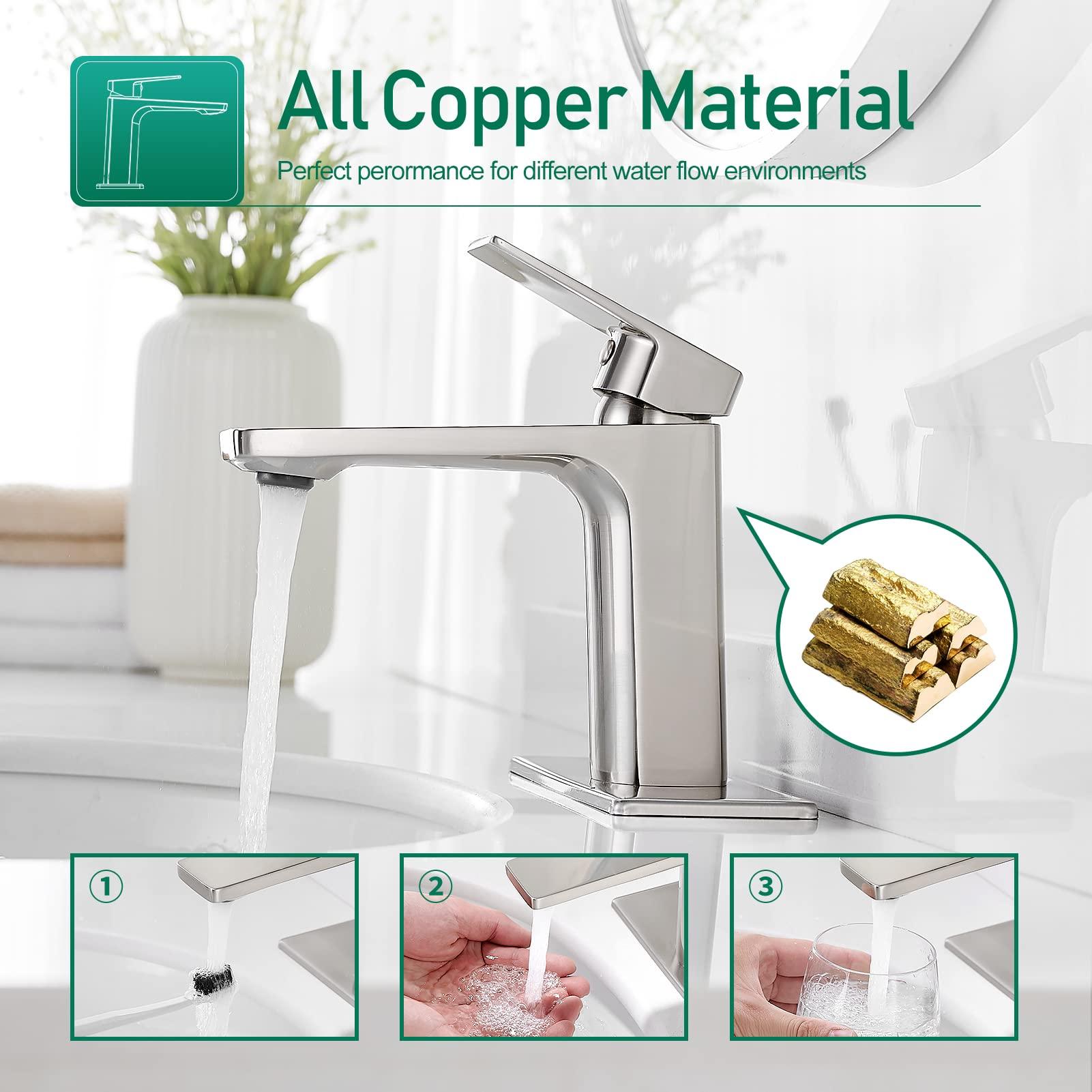 VOTON Bathroom Faucet Brushed Nickel Single Handle Bathroom Faucet 1 or 3 Hole Bathroom Sink Faucet with Deck Plate RV Bathroom Faucet 1.2 GPM - Image 4