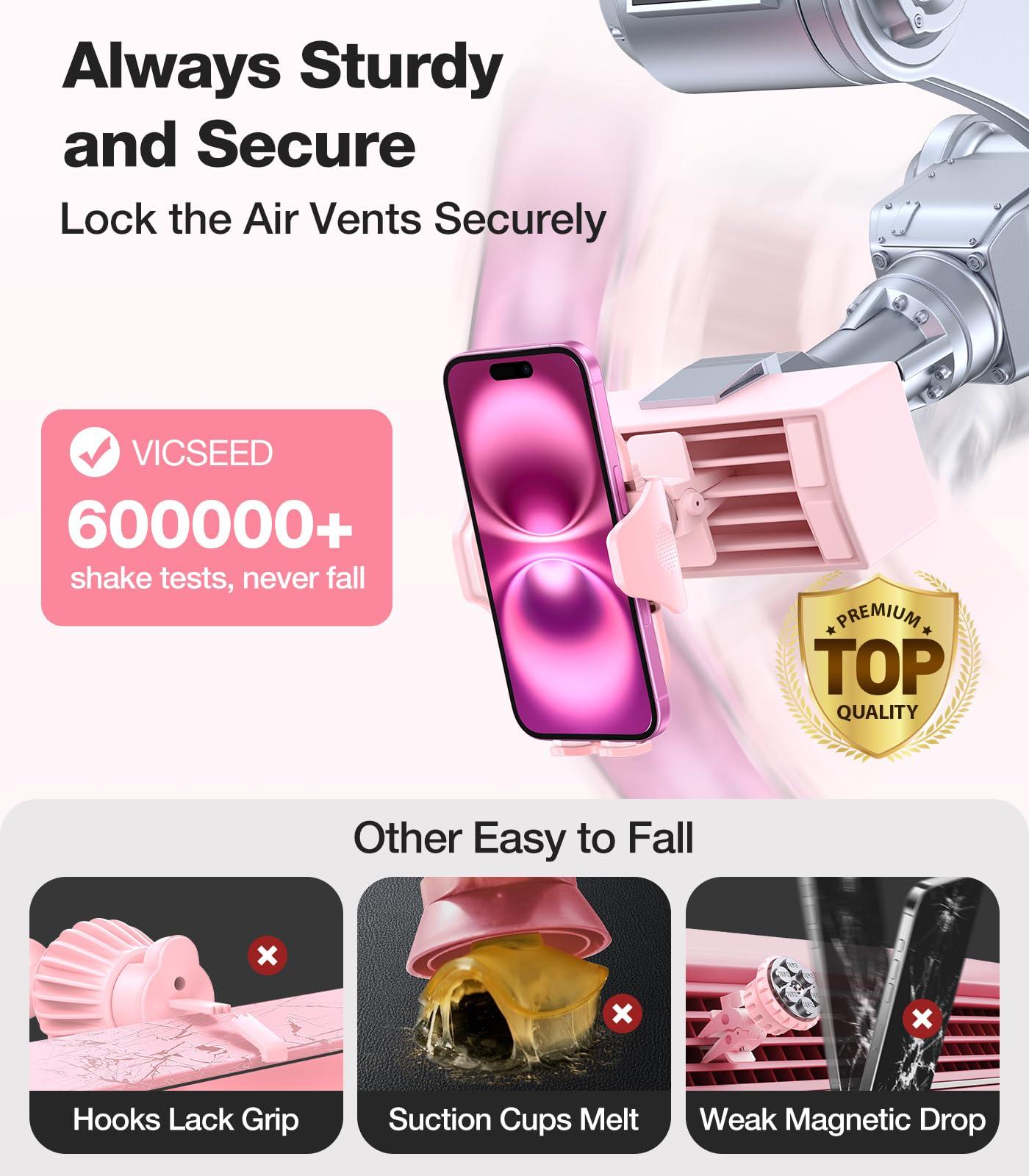 VICSEED Pink Phone Holder for Your Car [ Sturdy & Secure ] Air Vent Phone Mount for Car Hands Free Easy Clamp Cradle in Vehicle for iPhone Samsung Android Smartphone, Pink Car Accessories - Image 6