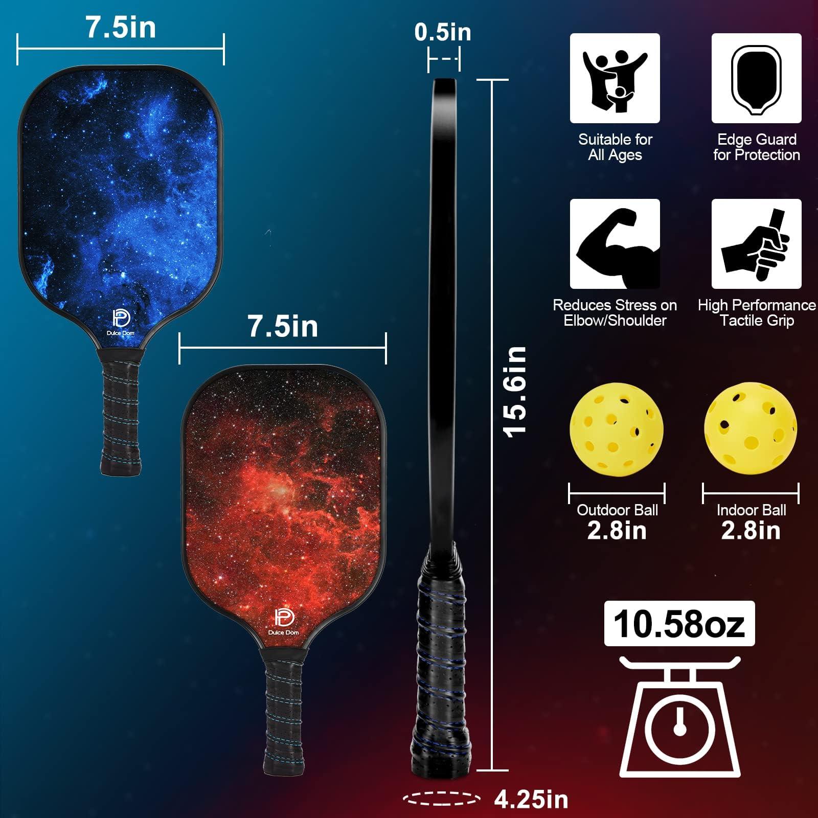 DULCE DOM Pickleball Paddles Set of 2/4 - USAPA Approved, Fiberglass Surface Pickleball Racket with 4 Indoor Outdoor Pickleball Balls and Pickleball Bag, Ideal Training Equipment Gift for Men & Women - Image 4
