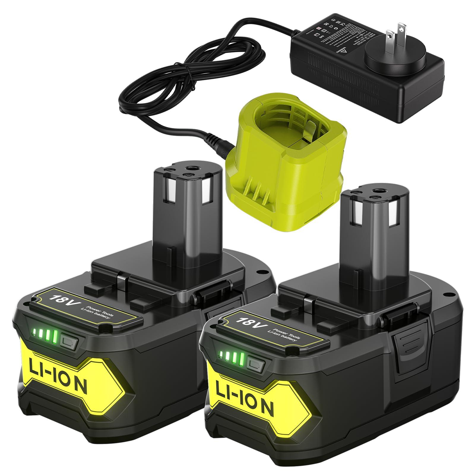 BATTOOL Upgraded 7000mAh Replacement for Ryobi 18V Lithium Battery and Charger Combo Compatible with Ryobi ONE+ 18V Battery P102 P103 P104 P105 P107 P108 P109 Cordless Tools 2Pack with Charger
