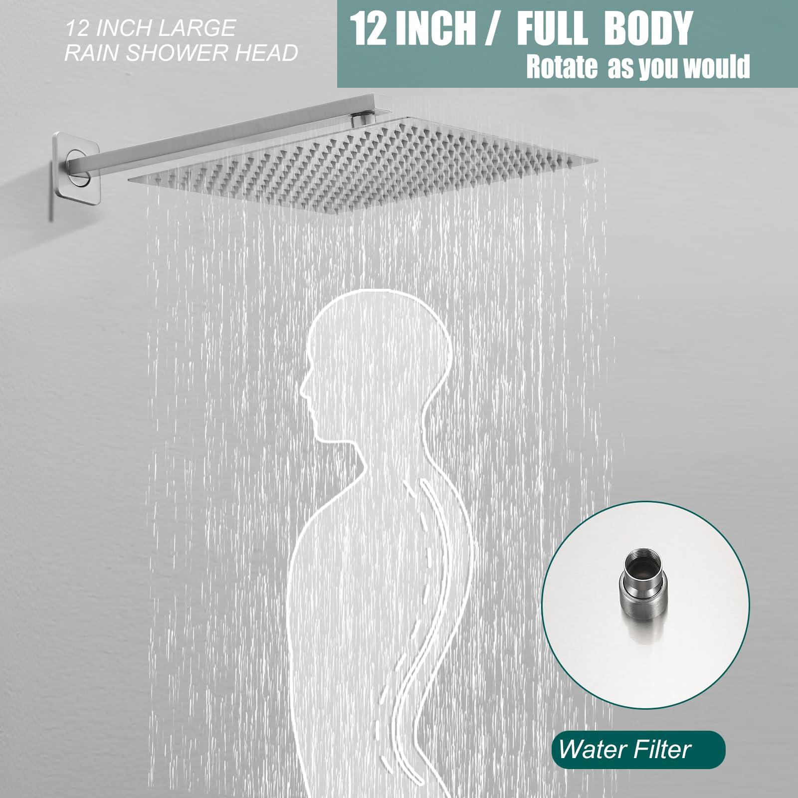 Hoimpro 12 Inch Square Rain Shower Head, Large Waterfall Rainfall Showerhead, High Pressure Stainless Steel Rainhead, 1/16'' Ultra-Thin Water Saving Design with Silicone Nozzle, Brushed Nickel - Image 4