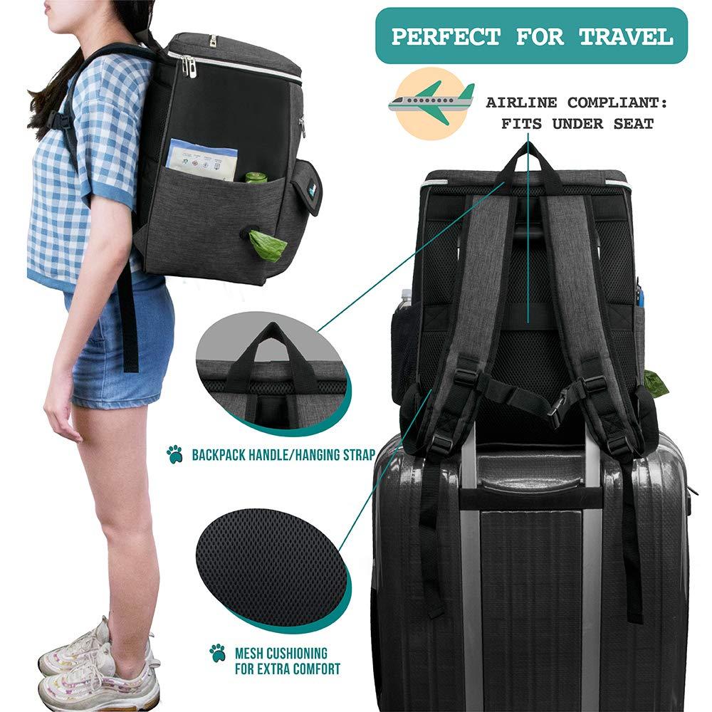 PetAmi Dog Travel Bag Backpack, Airline Approved Dog Bags for Traveling, Puppy Diaper Bag Supplies, Pet Camping Essentials Hiking Accessories Dog Mom Gift, Food Container, Collapsible Bowls, Dark Gray - Image 5