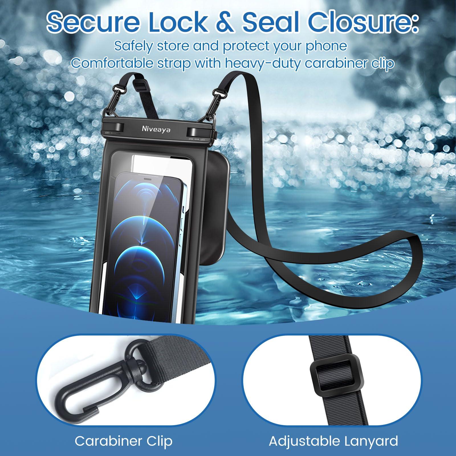 Niveaya [Floatable Floating Waterproof Phone Pouch 2 Pack-Up to 8.5", Large Space Adjustable Neck Lanyard Waterproof Phone Case, Phone Dry Bags for Vacation Beach Pool Kayak Cruise Travel Essentials - Image 5