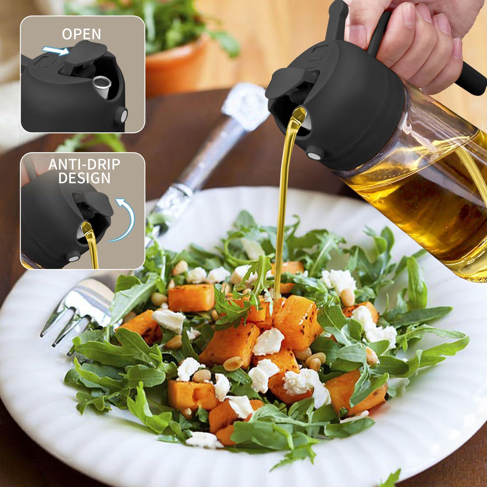 2 in 1 Oil Dispenser and Oil Sprayer, 470ml Dispenser Bottle Spray and Pour, Glass Olive Oil Sprayer for Cooking, Food-Grade Oil Spray Bottle Mister Spritzer for BBQ, Air Fryer, Kitchen (Black) - Image 4