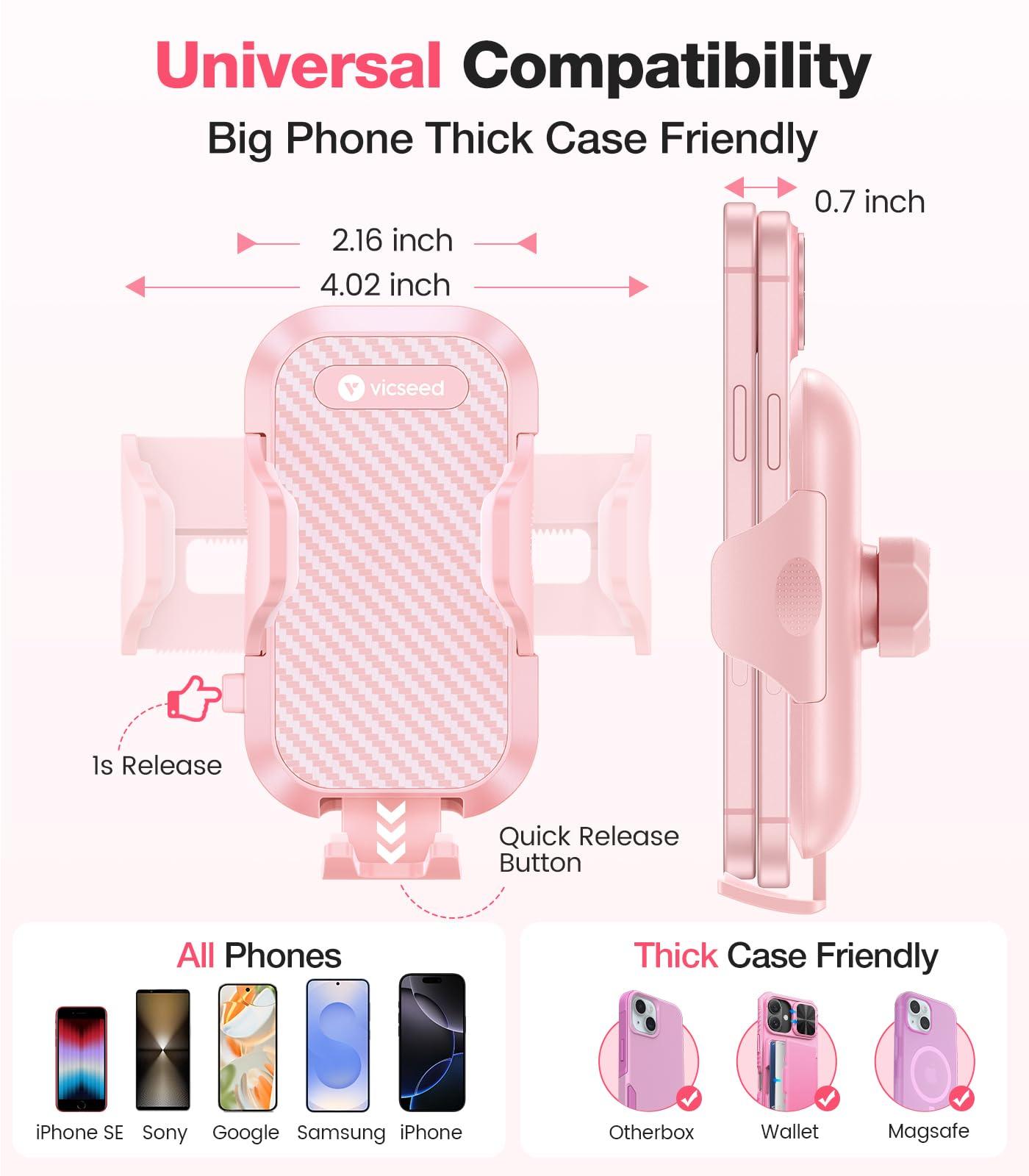 VICSEED Pink Phone Holder for Your Car [ Sturdy & Secure ] Air Vent Phone Mount for Car Hands Free Easy Clamp Cradle in Vehicle for iPhone Samsung Android Smartphone, Pink Car Accessories - Image 5