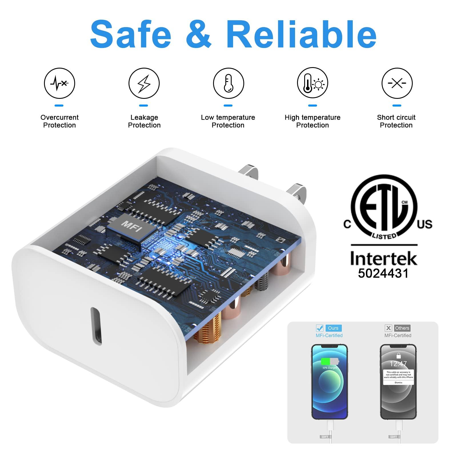esbeecables 2 Pack PD 20W USB C Fast Charger Block & 6FT Type C to Lightning Cable for iPhone 14 13 12 11 XS XR X 8 series - Image 3