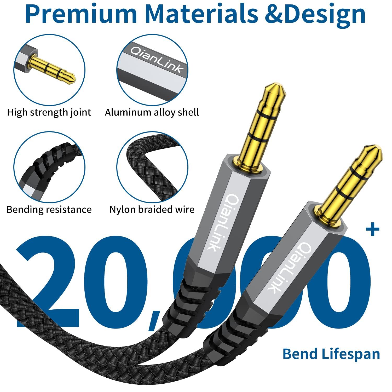 2 Pack AUX Cable, (6.6ft/2m, Hi-Fi Sound) 3.5mm TRS Auxiliary Audio Cable Nylon Braided Cord Compatible with Car,Home Stereos,Speaker,iPod iPad,Headphones,Sony,Echo Dot,Beats (Grey) - Image 3