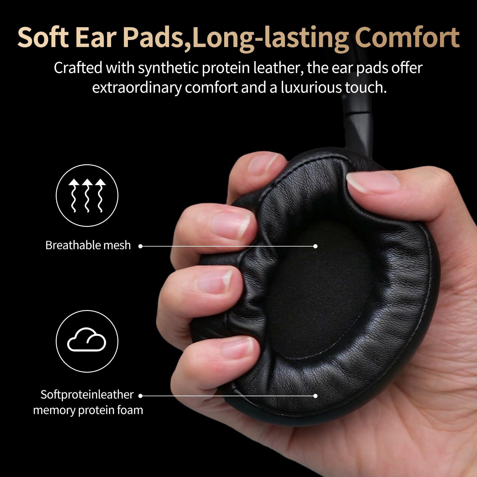 UNIVEGET Upgraded Bluetooth Wireless Over-Ear Headphones with Microphone, 60 Hour Playtime, Foldable, Black - Image 3