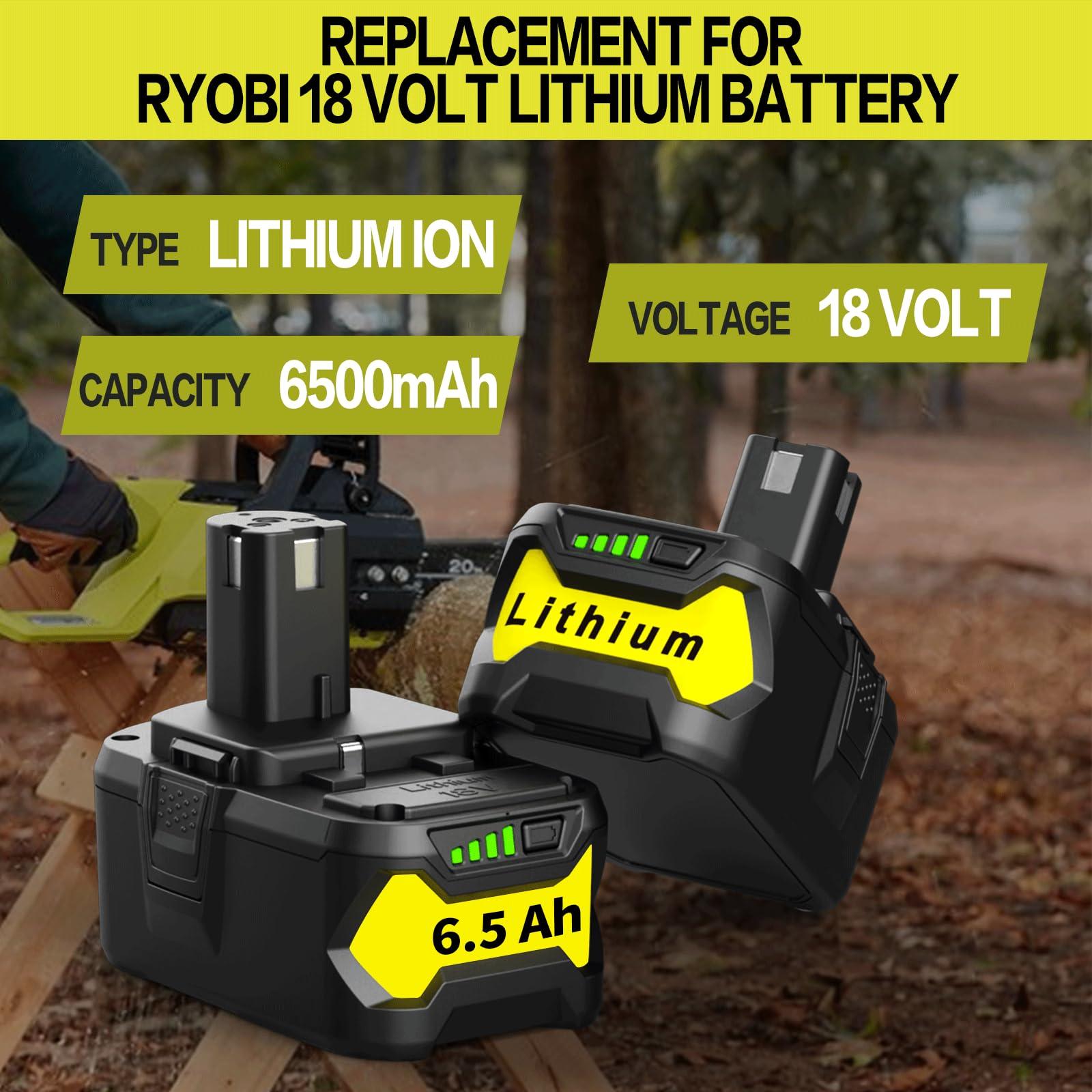 2Pack P108 18V 6.5A Replacement Ryobi 18V Batteries and Charger Kit, for ONE+ 18-Volt Lithium Battery P104 P105 P102 P103 P107 P108, with a P117 P118 Fast Charger for Ryobi Battery - Image 2