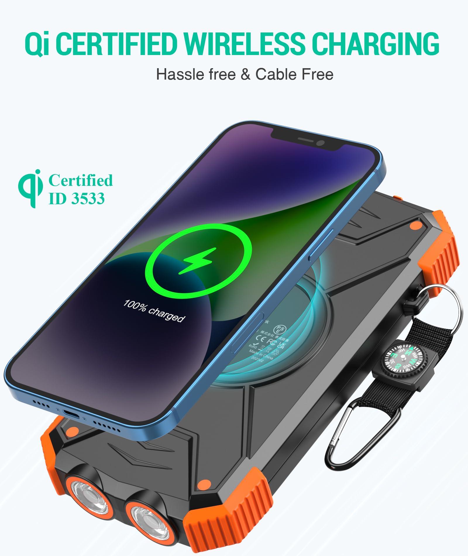 BLAVOR Solar Charger Power Bank 10,000mAh, Portable Wireless Charger, 20W Fast Charging External Battery Pack with USB C for Cell Phones, Solar Panel Charger with Dual Flashlight for Camping - Image 2