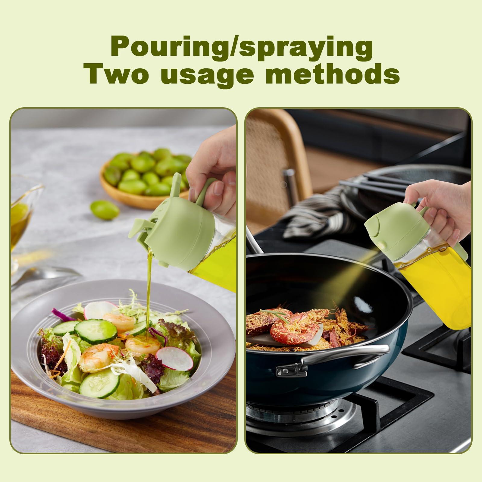 Miruchertter Glass Olive Oil Dispenser Bottle 2 in 1 Oil Dispenser and Oil Sprayer with Pourer Food-grade Oil Dispenser for Kitchen Cooking Oil Sprayer for Barbecue, Salad, Frying (Green, 16oz/470ml) - Image 5