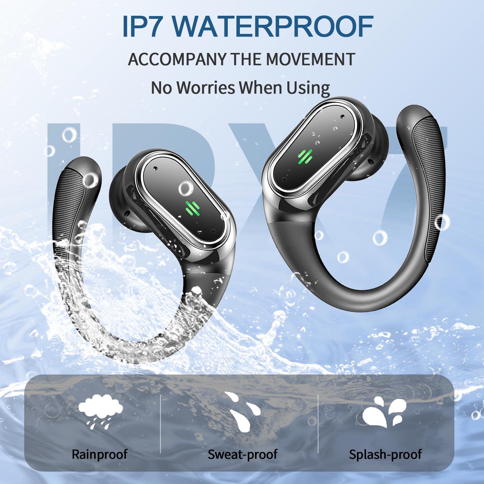 Wireless Earbuds, 2025 Bluetooth 5.4 Headphones Sport, Bluetooth Earbuds with ENC Noise Canceling Mic, 50H Stereo Wireless Headphones IP7 Waterproof with Earhooks, Dual LED Display for Workout/Running - Image 7