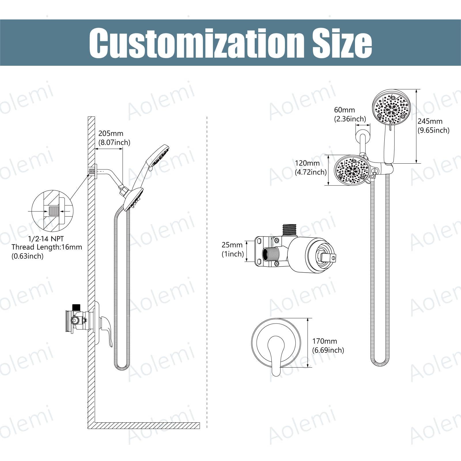 Aolemi Shower Faucet Set Rain Shower Head System Shower Trim Kit Pressure Rough-in Valve Included 8 Setting Dual Shower Head and Handheld Spray Brushed Nickel - Image 5