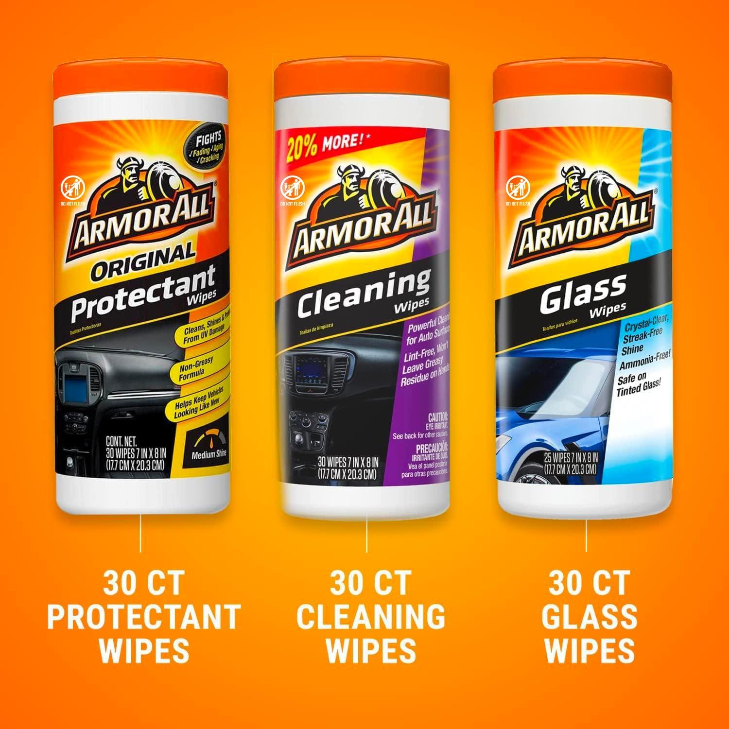 Armor All Protectant, Glass and Cleaning Wipes, Gifts for Dad, Interior Car Cleaner and Exterior Care, 30 Count Each (Pack of 3) - Image 2