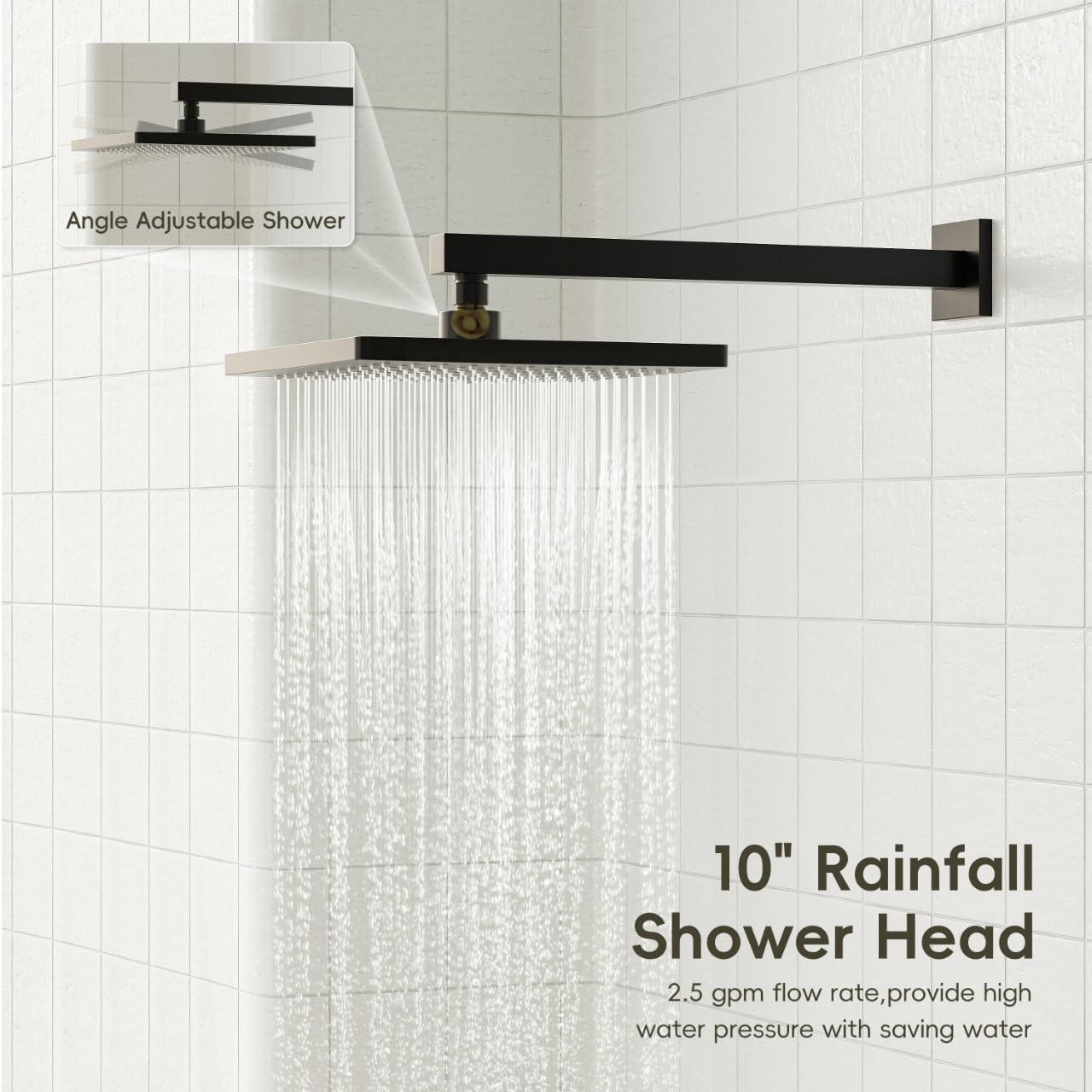 Gabrylly Shower System with Tub Spout, Wall Mounted Tub Shower Faucet Set for Bathroom with High Pressure 10" Rain Shower head and 3-Setting Handheld Shower Head Set,Matte Black - Image 4