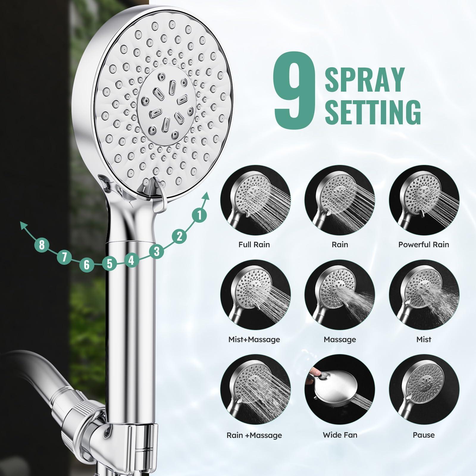Filtered Shower Head with Handheld, High Pressure 9 Spray Mode Chrome Showerhead with Filters,detachable shower head,Water Softener Filters Beads for Hard Water -Remove Chlorine - Image 4