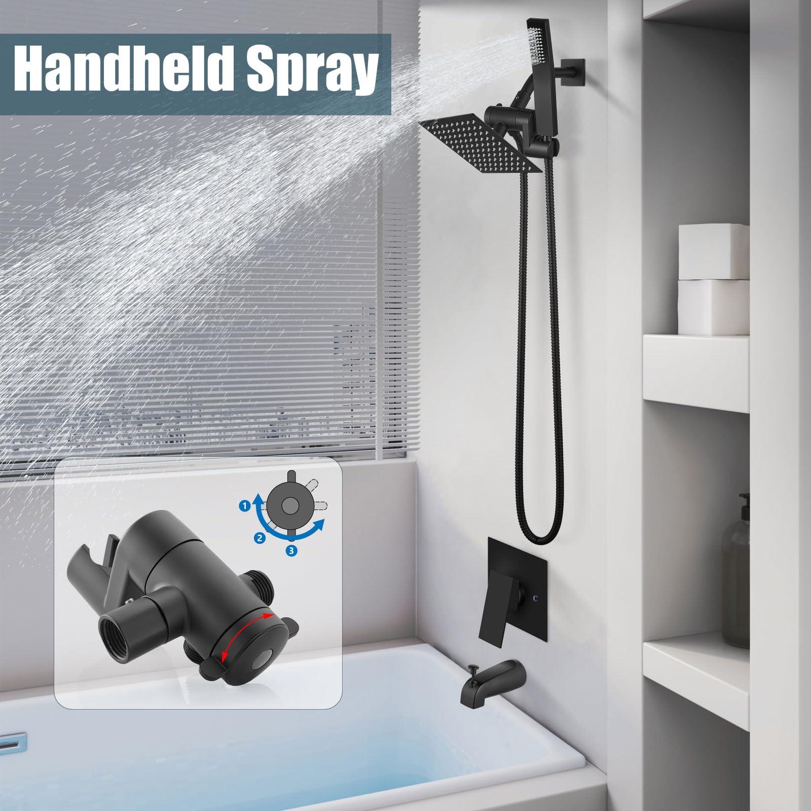 Aolemi Shower Tub Faucet Set with Handheld Spray Shower System Single Shower Rainfall Head and Handle with Tub Spout Combo Rough-in Valve Included Shower Trim Kit 6 Inch Shower Head, Matte Black - Image 6