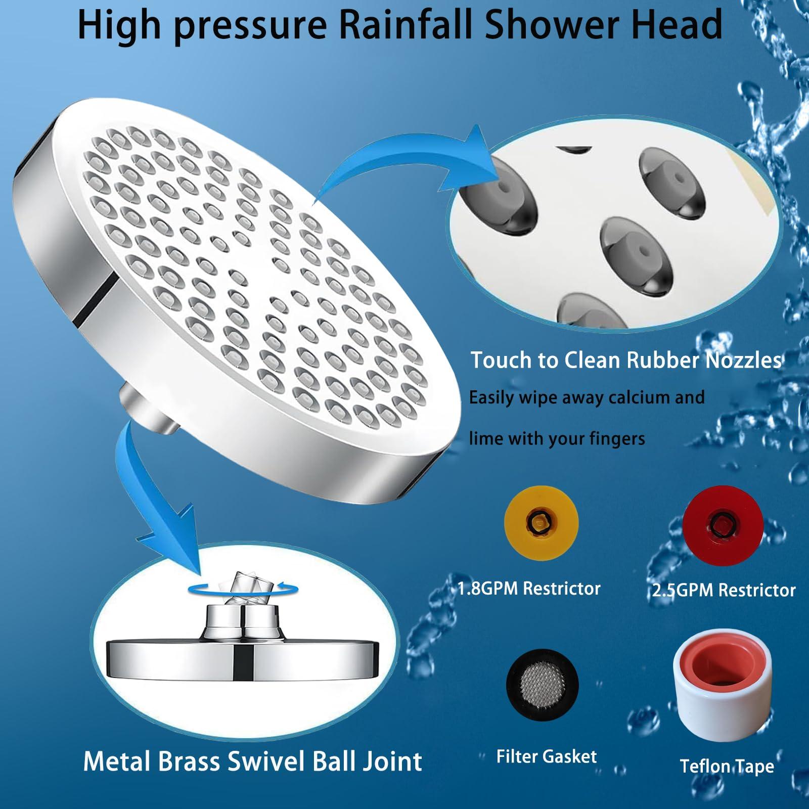 Katezon Shower Head High Pressure Rain, Luxury Showerhead with Chrome Plated Finish, Adjustable Replacement for Your Bathroom Shower Heads, Anti-Clogging Silicone Nozzles(6 Inch) - Image 4
