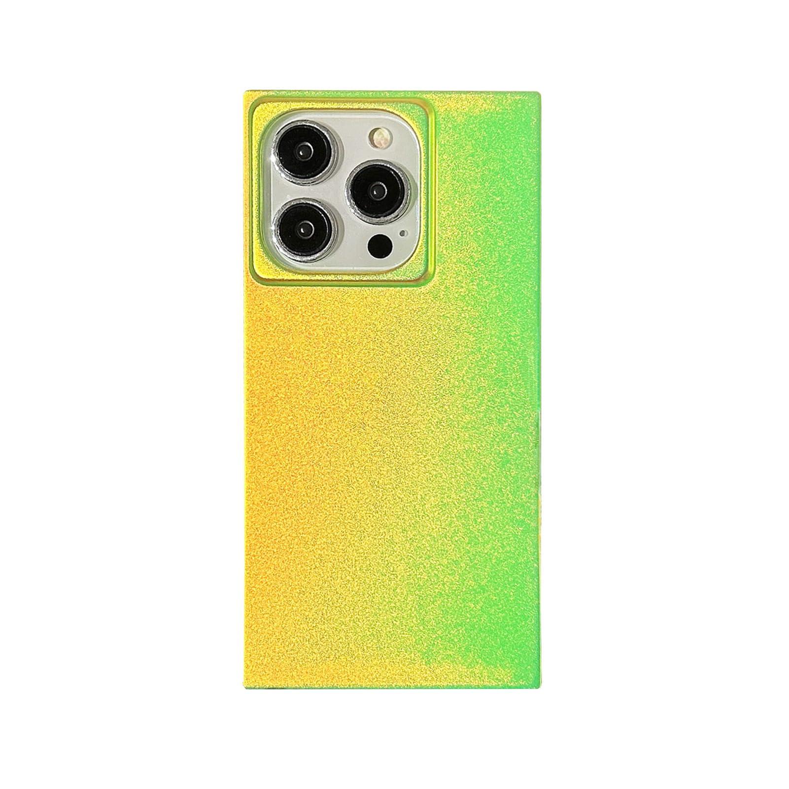 Rectangle Green Iridescent Satin Phone Case for iPhone 16 Pro Max(6.9inch),Aeshtetic Neon Color Changing Glitter Shiny Rectangled Shape Slim One Piece Protective Cover(i16promax,Green)