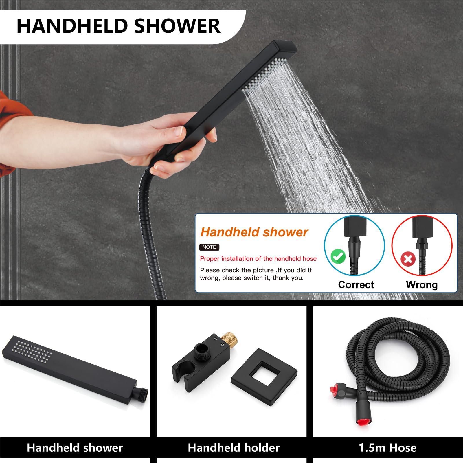 Midanya Rain Shower System Square Rainfall Shower Head Wall Mount Shower Faucet Set with Hand Sprayer Rough-in Valve Trim Kit Bathroom Mixer Shower Combo Set,10 Inch,Matte Black - Image 5