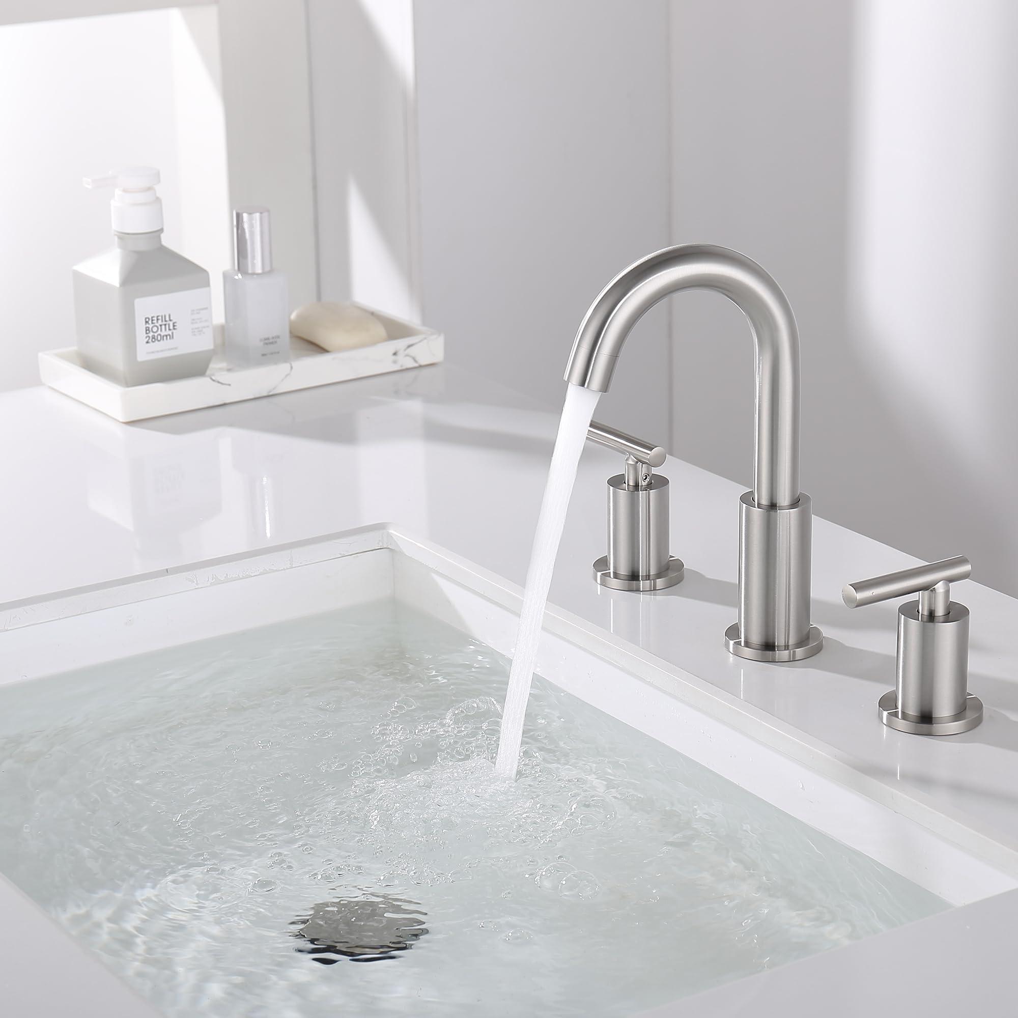 Widespread Bathroom Faucet with Sink Drain and Supply Hose, Brushed Nickel 3 Hole Faucet for Bathroom Sink, ChiLDano Satin Nickel 2 Handle Bathroom Faucet CH2183BN - Image 6