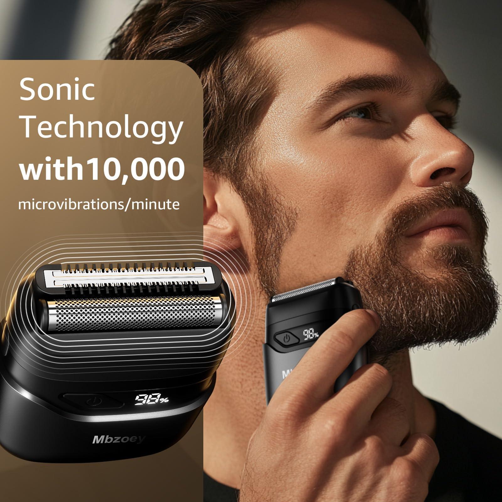 Electric Foil Shavers for Men, Mini Electric Razor, Compact Face Shaver, IPX7 Waterproof Wet Dry Cordless Razor, LED Display, USB-C Fast Rechargeable - Image 3