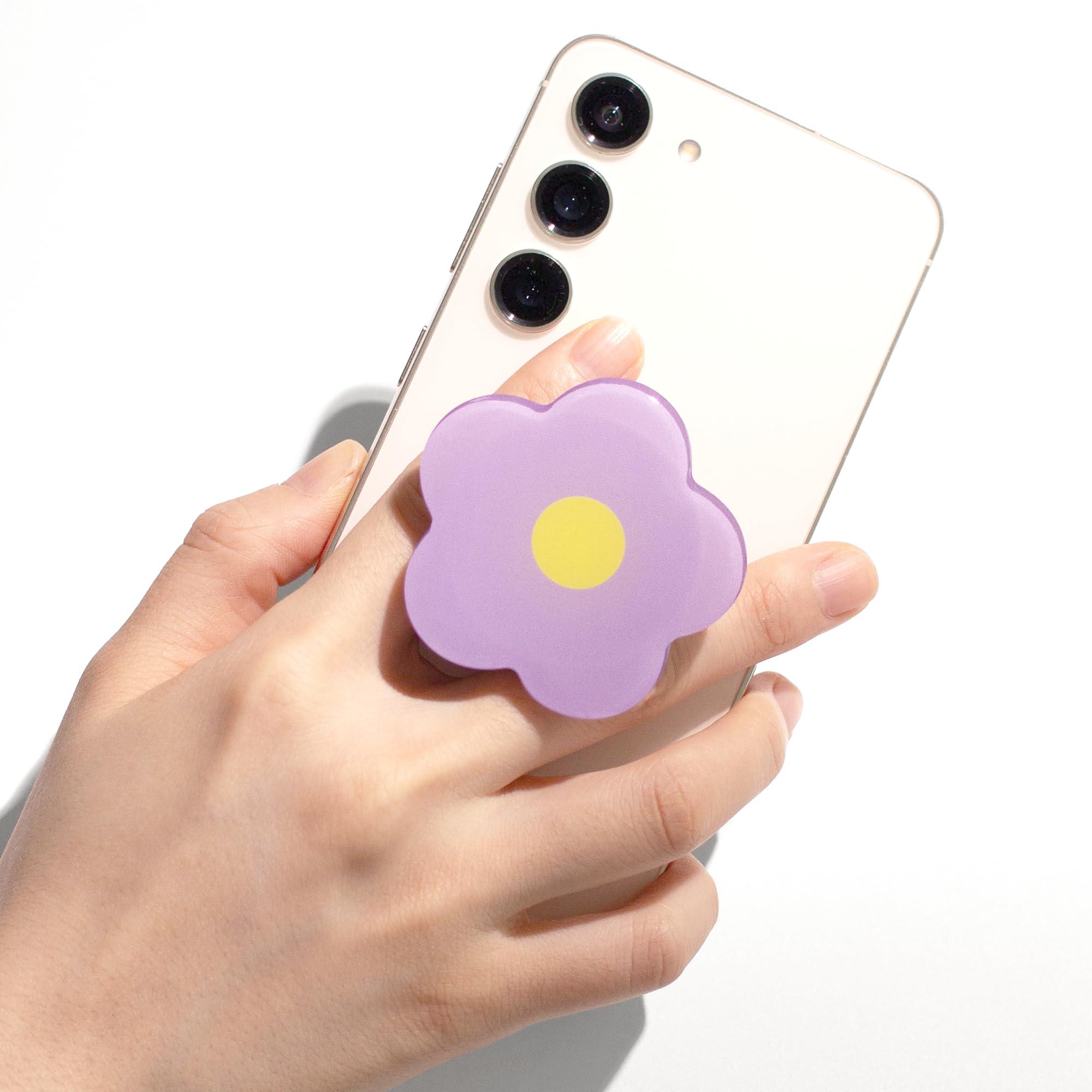OnTheGrip Cute Solid Color Daisy Flower Design Collapsible Mobile Phone Grip Stand Holder for Smartphone Tablet Cell Phone Accessory (Violet) - Image 2