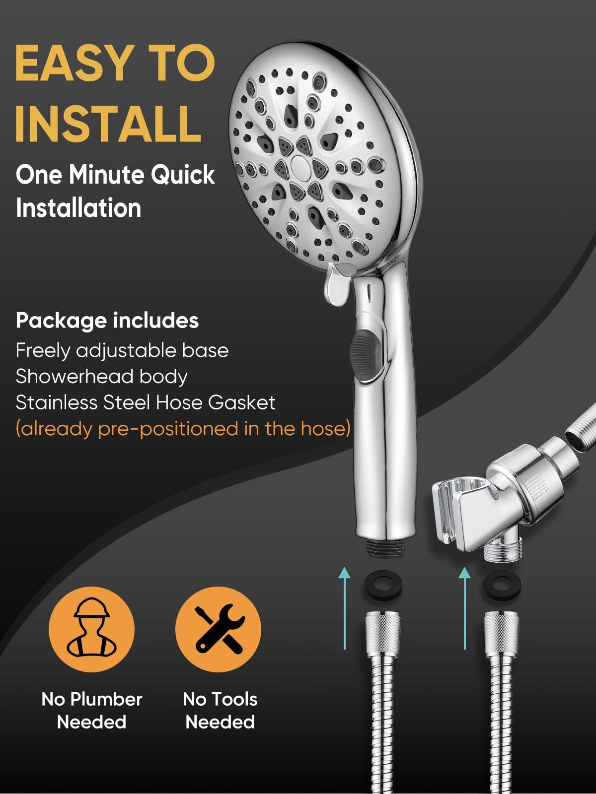 Cobbe High Pressure 9 Functions Shower Head with handheld - Luxury Modern Chrome Look, Built-in Power Spray to Clean Corner, Tub and Pets, Stainless Steel Hose Adjustable Bracket, Chrome - Image 6