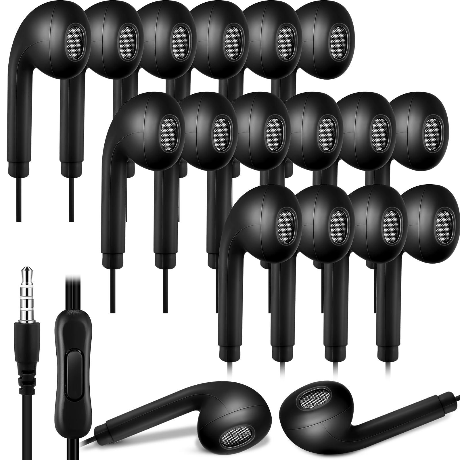 Xinnun 50 Pack Bulk Earbud Headphones with Mic Student in Ear Earbuds Classroom Wired Ear Buds with 3.5mm Headphone Plug for Kids Adults School Library Museum Travel Plane Tablet(Black,Simple)