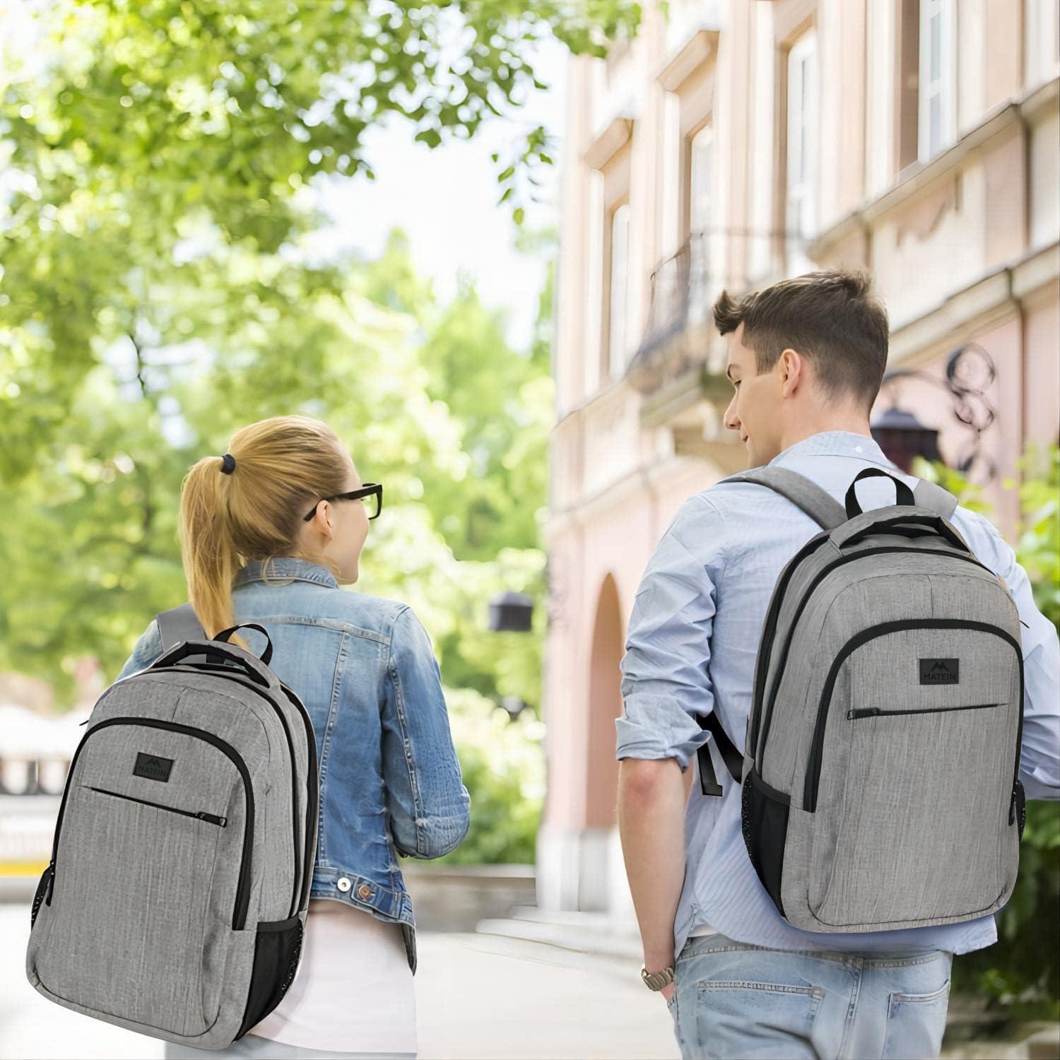 MATEIN Travel Laptop Backpack, Business Anti Theft Slim Sturdy Laptops Backpack with USB Charging Port, Water Resistant College School Computer Bag Gift for Men & Women Fits 15.6 Inch Notebook, Grey - Image 2