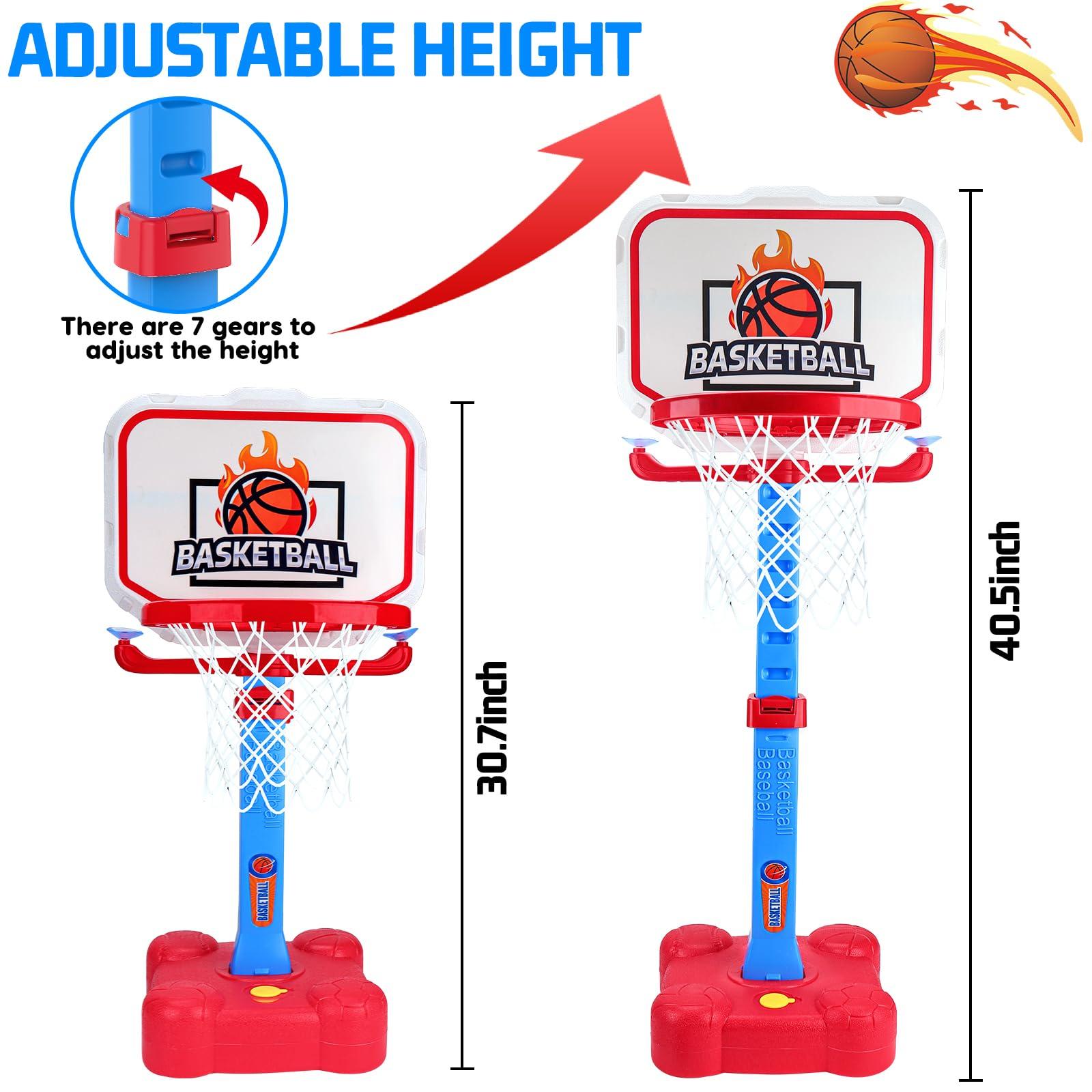 Tsomtto 4 in 1 Kids Basketball Hoop & T Ball Set Indoor Outdoor Toys for Toddlers 1-3 Adjustable Toddler Pool Basketball Hoop Goal Sports Outside Play Toys for 1 2 Year Old Boys Girls Birthday Gifts - Image 3