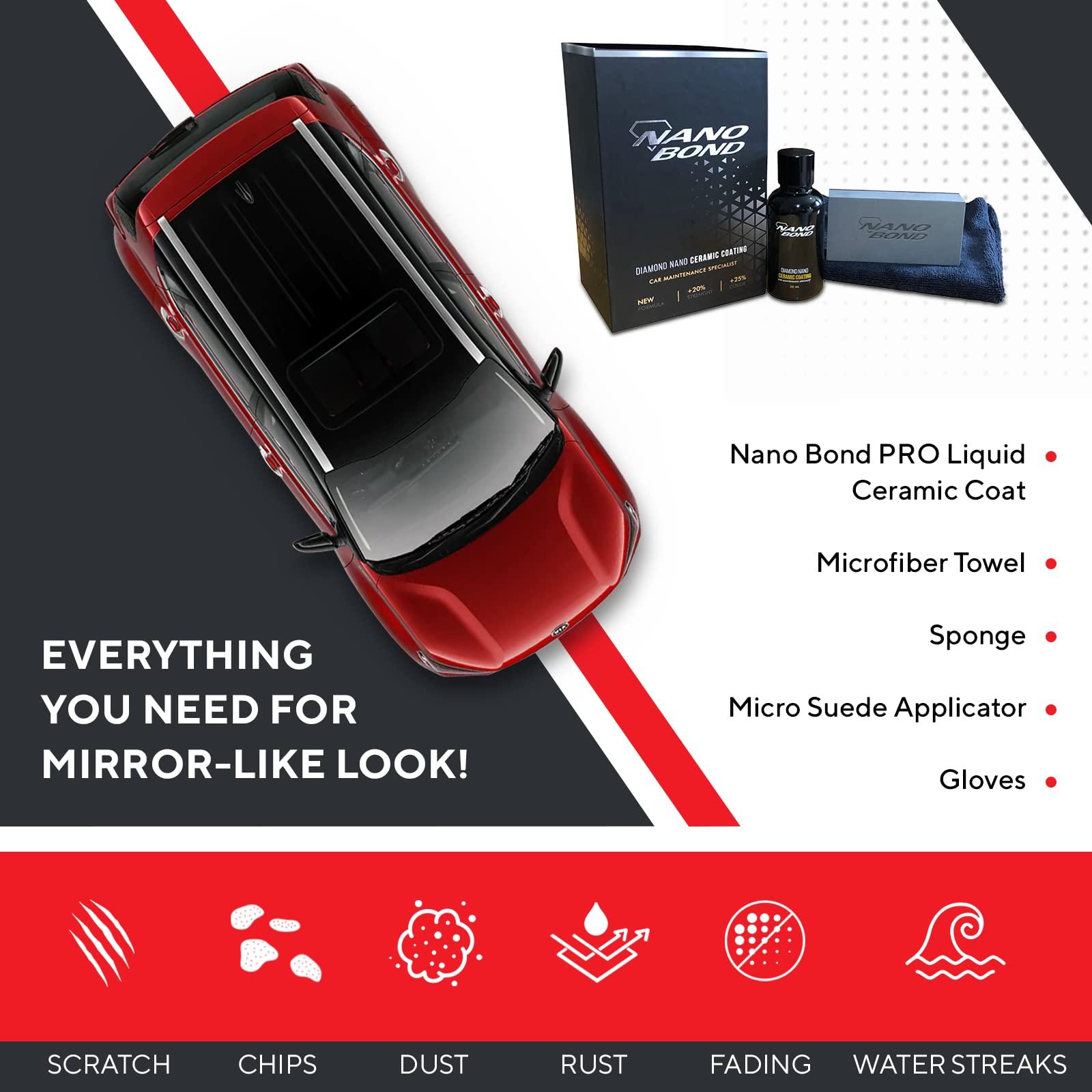 Nano Bond Ceramic Coating 9H PRO, Car, Plastic, Glass, and Wheel Exterior Care Product kit, Hydrophobic, Long Lasting Professional Care, High Gloss Paint Shine, Automotive Polishing with Sio2, 30ML - Image 4