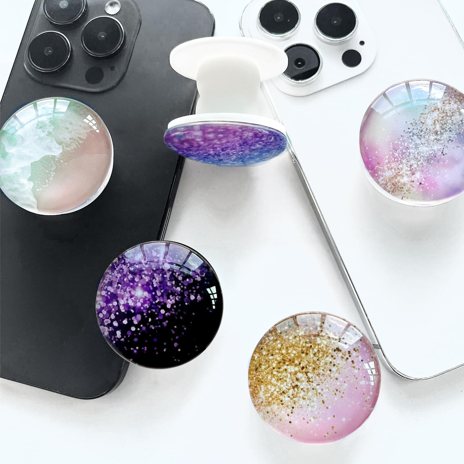WUYULB Clear Crystal Glitter Collapsible Expandiing Moblile Phone Grip Stand Holder for Smartphones and Tablets Cell Phone Accessory (Dark Night Purple) - Image 6